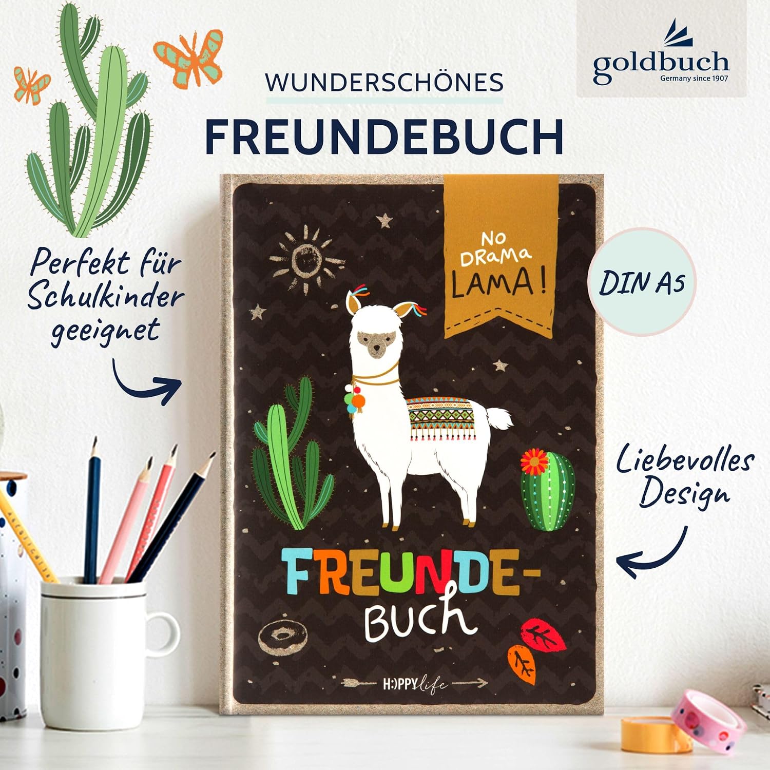 Detalle de goldbuch 43581 Freundebuch Happylife Lama (DIN A5) – Erinnerungs- und Notizbuch zum Ausfüllen mit 84 Seiten