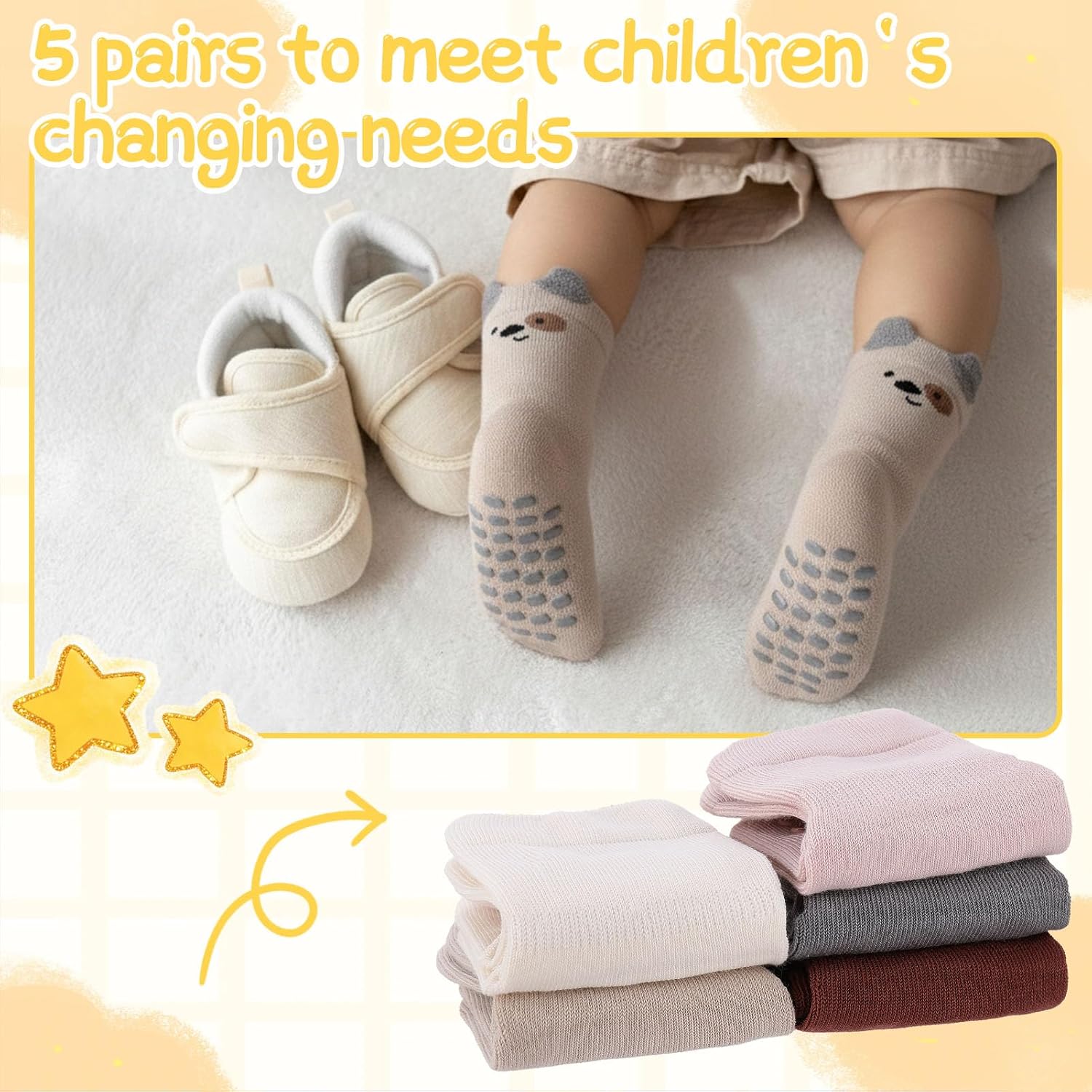 Thumbnail 4 de Zuimei 5 Pairs Baby Socks with Grips – Anti-Slip Cotton Toddler Socks