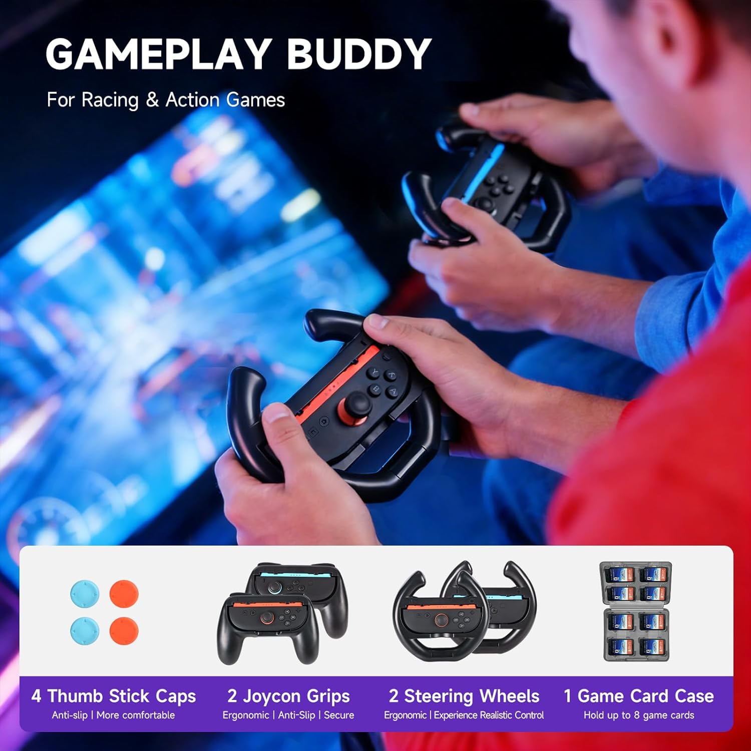 Thumbnail 6 de AceGamer Pro Hall Effect Controllers Accessories Bundle for Nintendo Switch 2 (17-in-1) — carry case, screen protector, grips & more