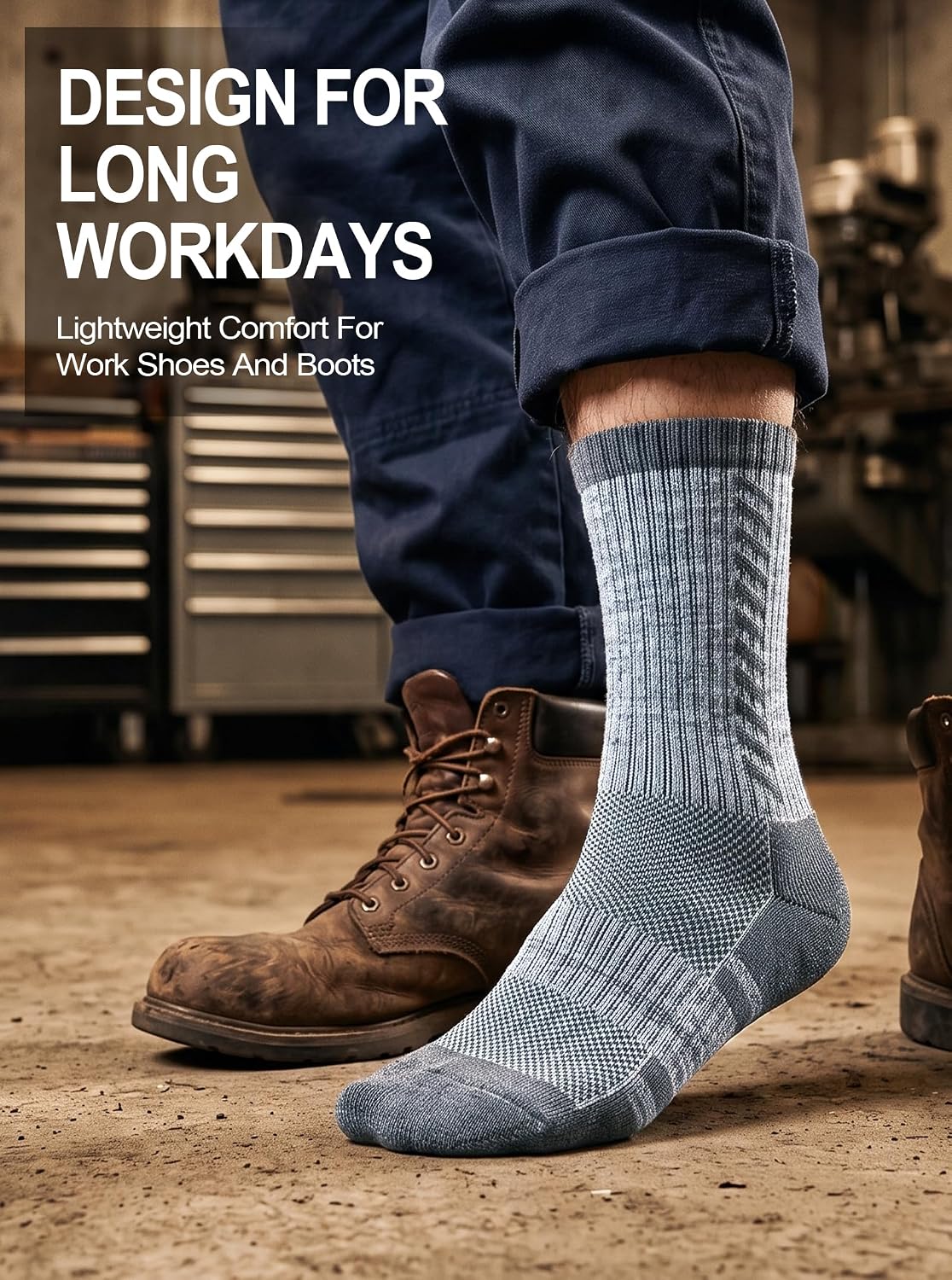 Detalle 2 de ZFSOCK Men's Work Boot Socks, Fully Cushioned with Reinforced Heels and Toes