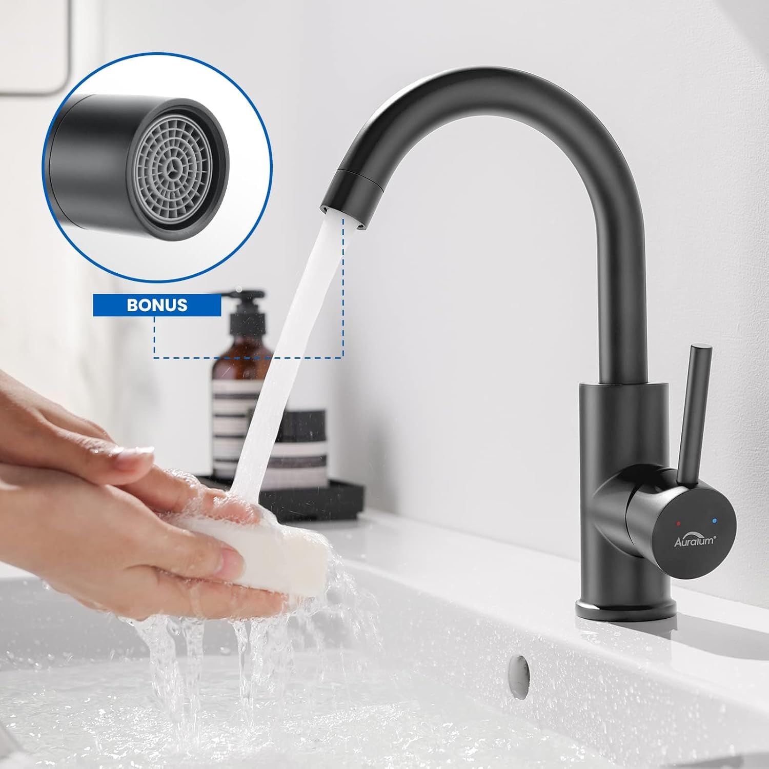 Thumbnail 6 de Auralum Rubinetto lavabo monocomando girevole 360° 60 cm 🚰