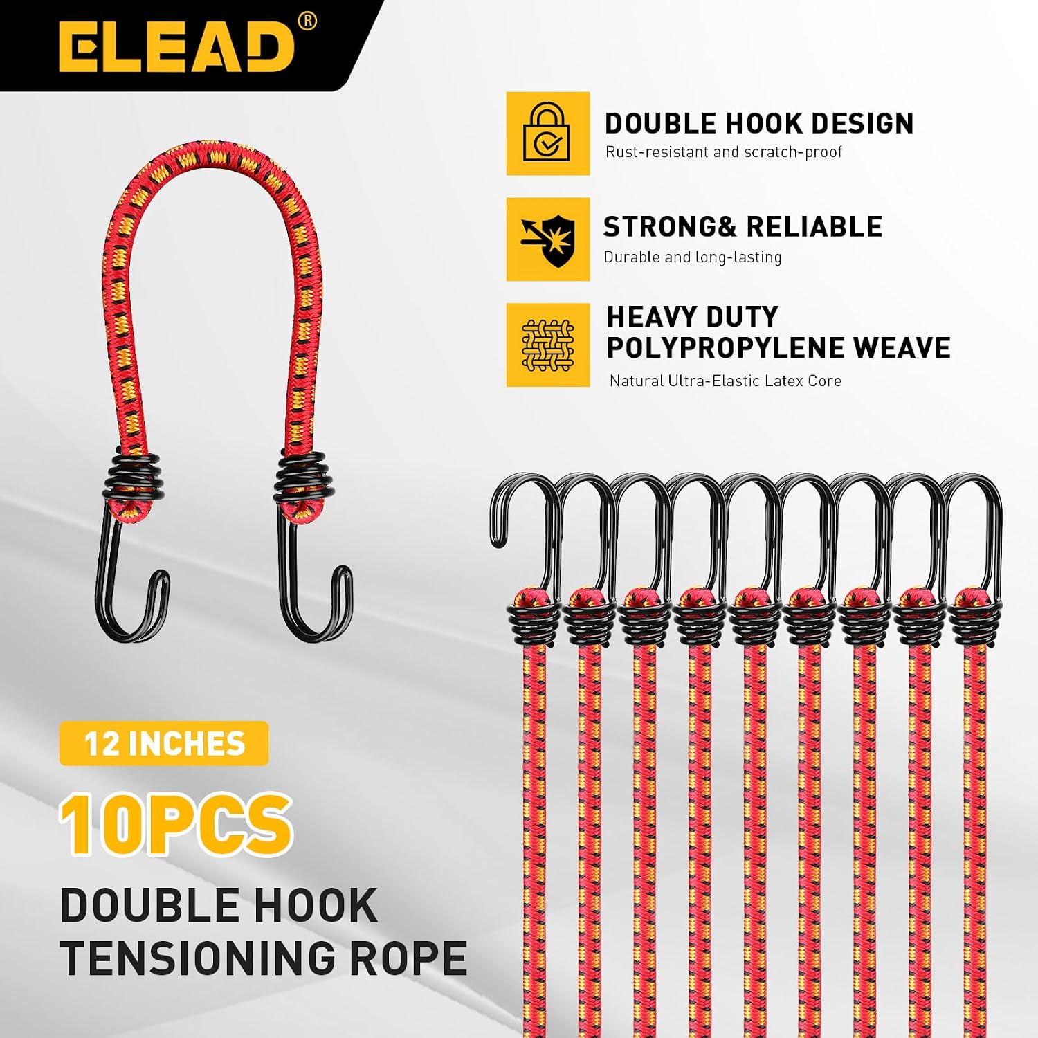 Thumbnail 6 de ELEAD E70087 12-Inch Bungee Cords, 10-Pack with Metal S-Hooks