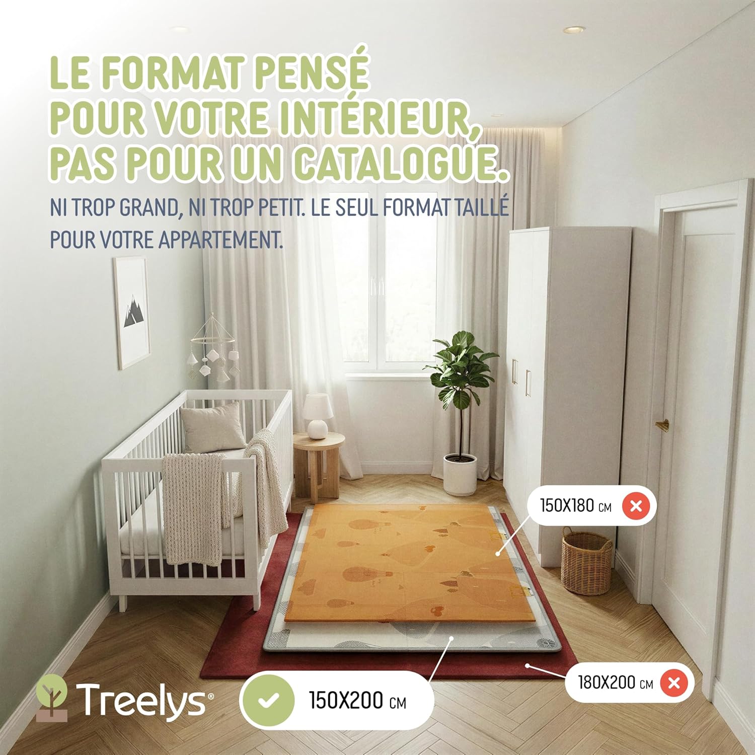 Detalle de Treelys Quiet Town — Tapis d'éveil et de jeux pliable 150x200 cm, réversible et certifié EN71