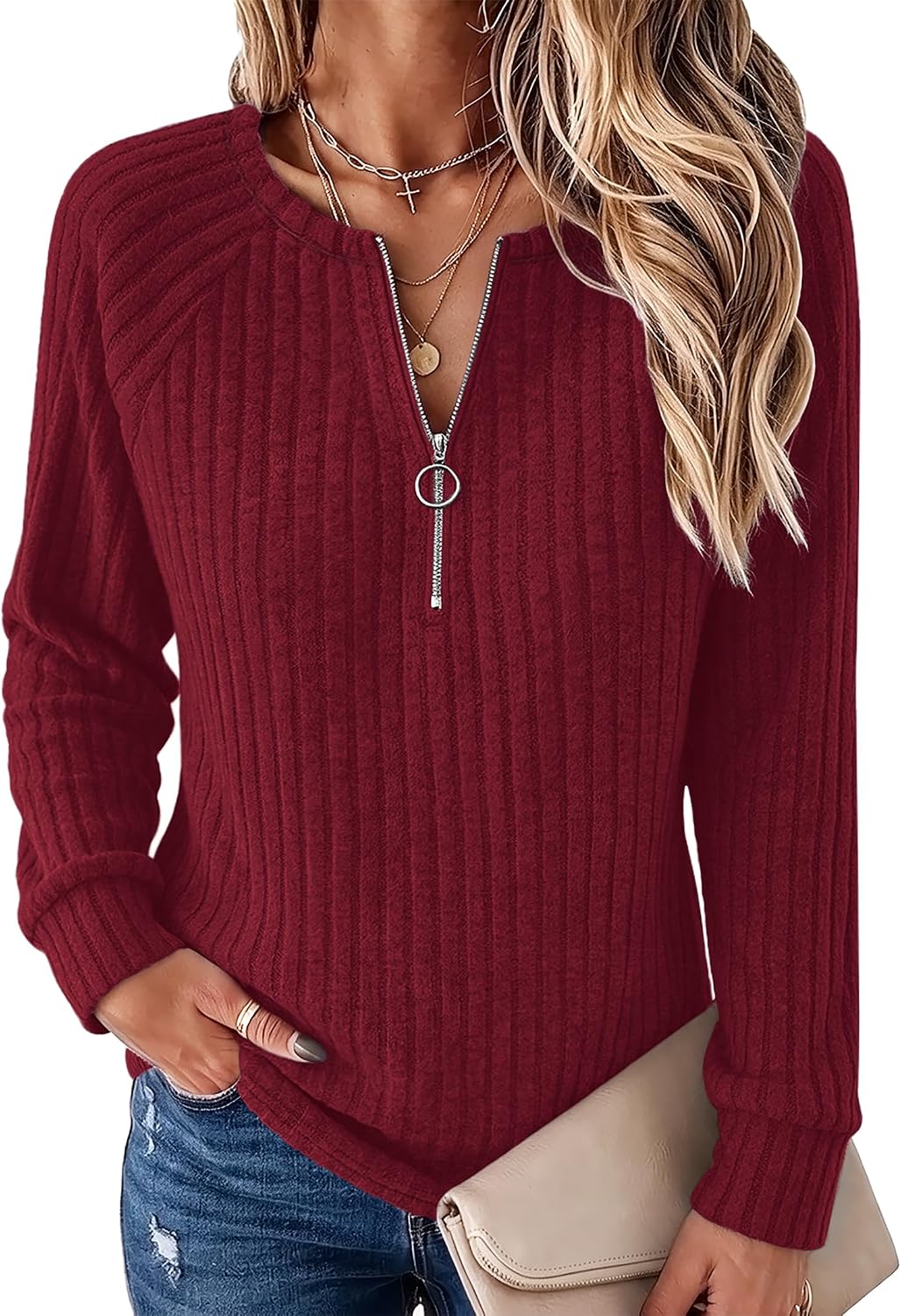 Thumbnail 6 de WIHOLL Women's Quarter-Zip Pullover in Ribbed Knit