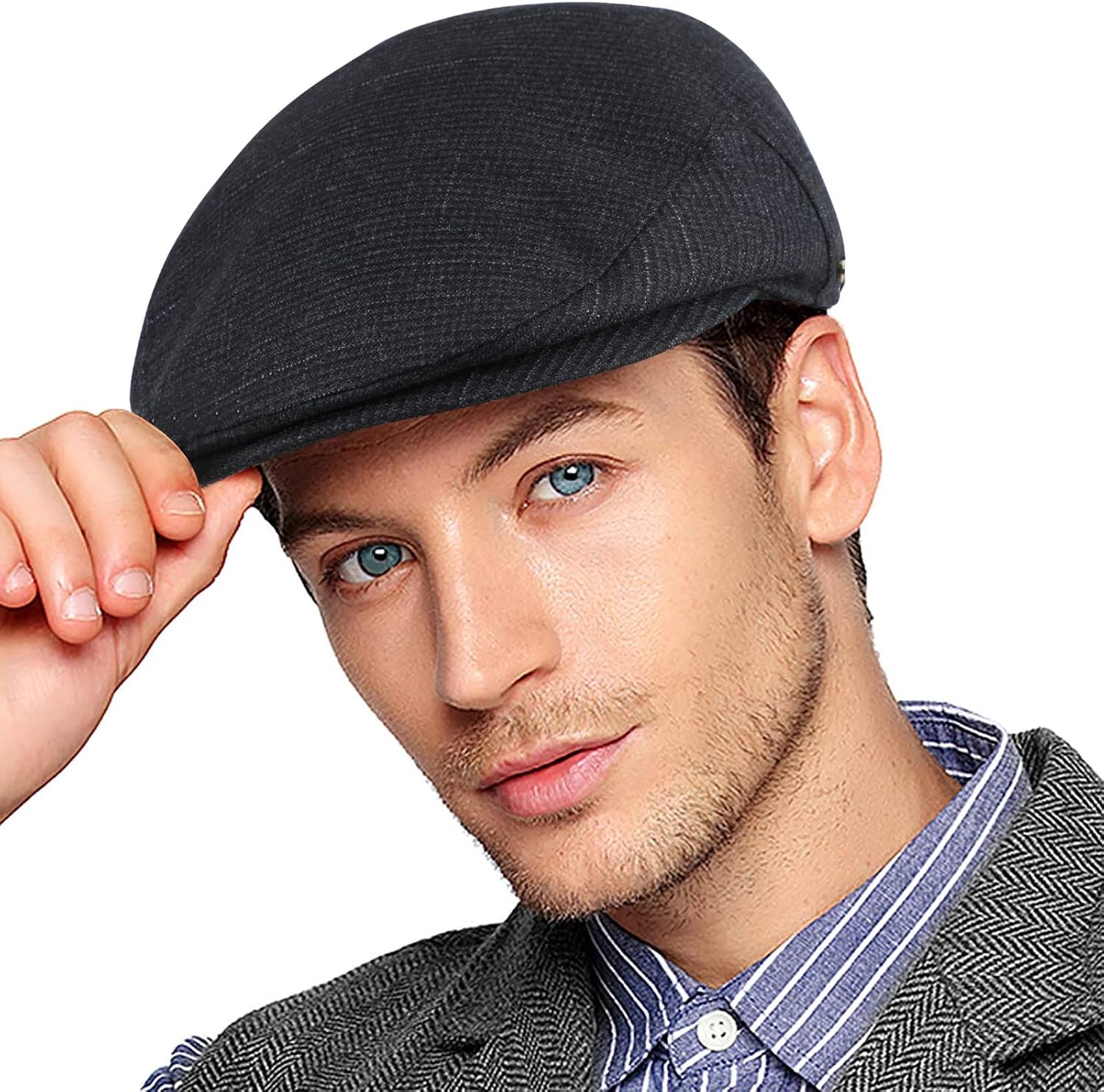 Detalle de Wantonfy Barett Cap Herren Schiebermütze im 1920er Gatsby-Stil – verstellbar mit Gummizug und Ohrklappen