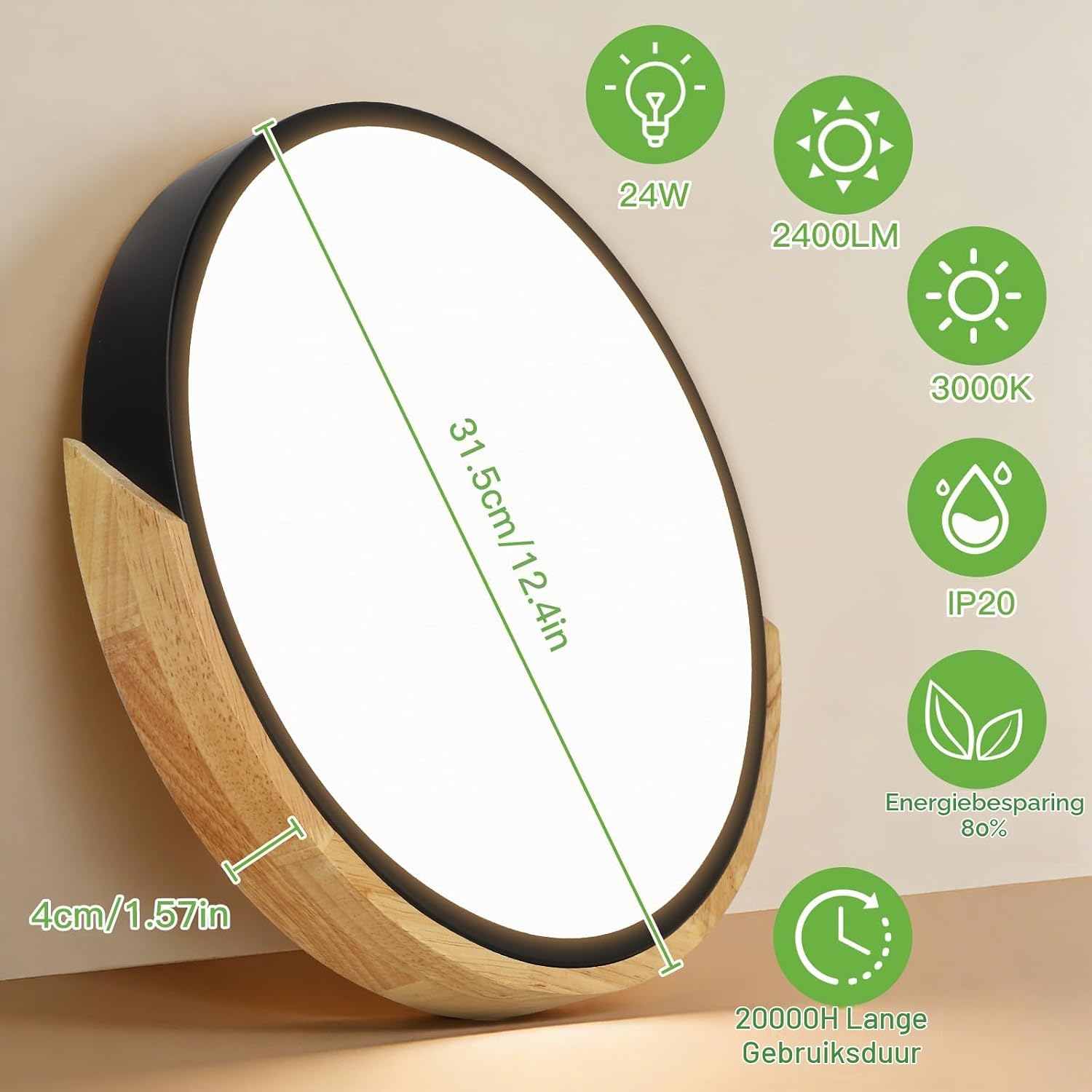Thumbnail 4 de Kimjo 963 24W houten LED-plafondlamp Ø30 cm, zwart en rond