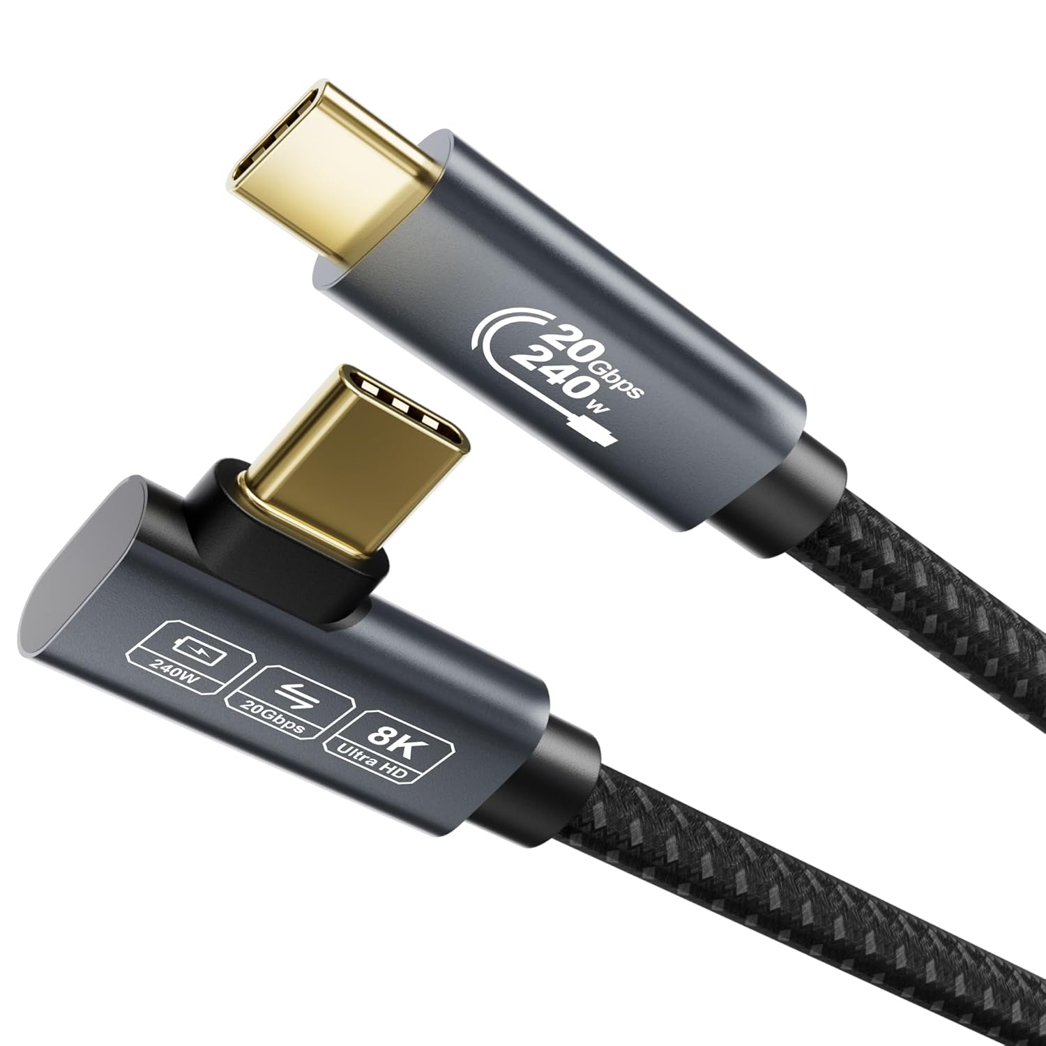 Detalle de EUDOBEL USB-C Kabel 20 Gbps 0,5 m | 90° Winkel, 240 W PD, 8K/4K Video, Thunderbolt-kompatibel