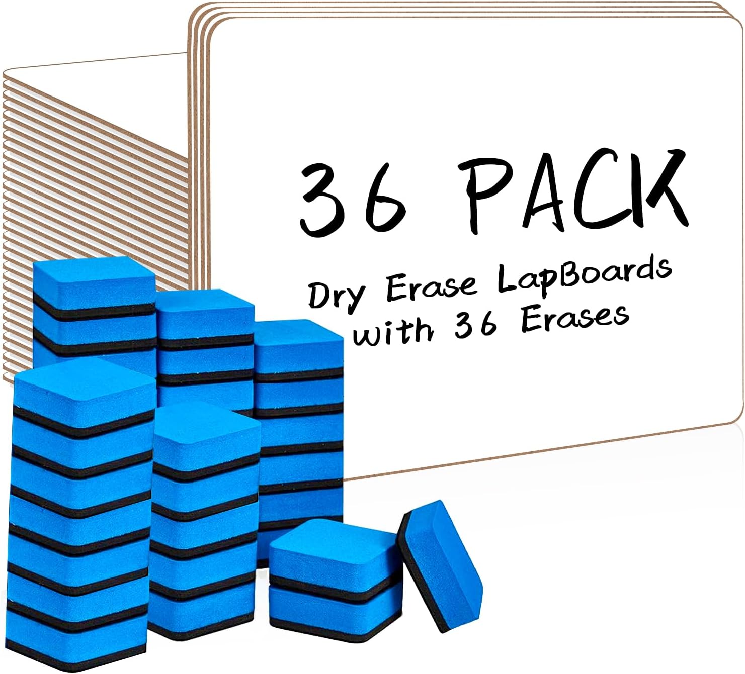 Detalle de PANDRI 36-Pack Double-Sided Dry-Erase Boards, 12.5 x 9 Inch, with 36 Erasers