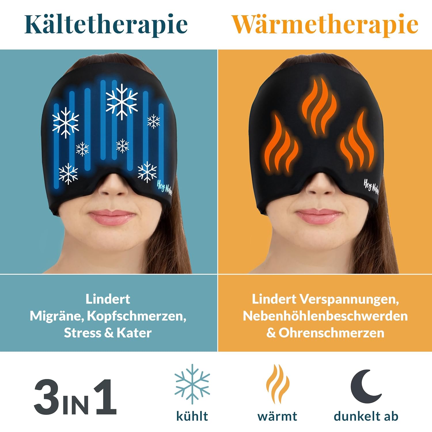 Detalle de Hey Nature Migräne Maske, kühlende Schlafmaske – natürliche Hilfe bei Migräne, Kopfschmerzen und mehr