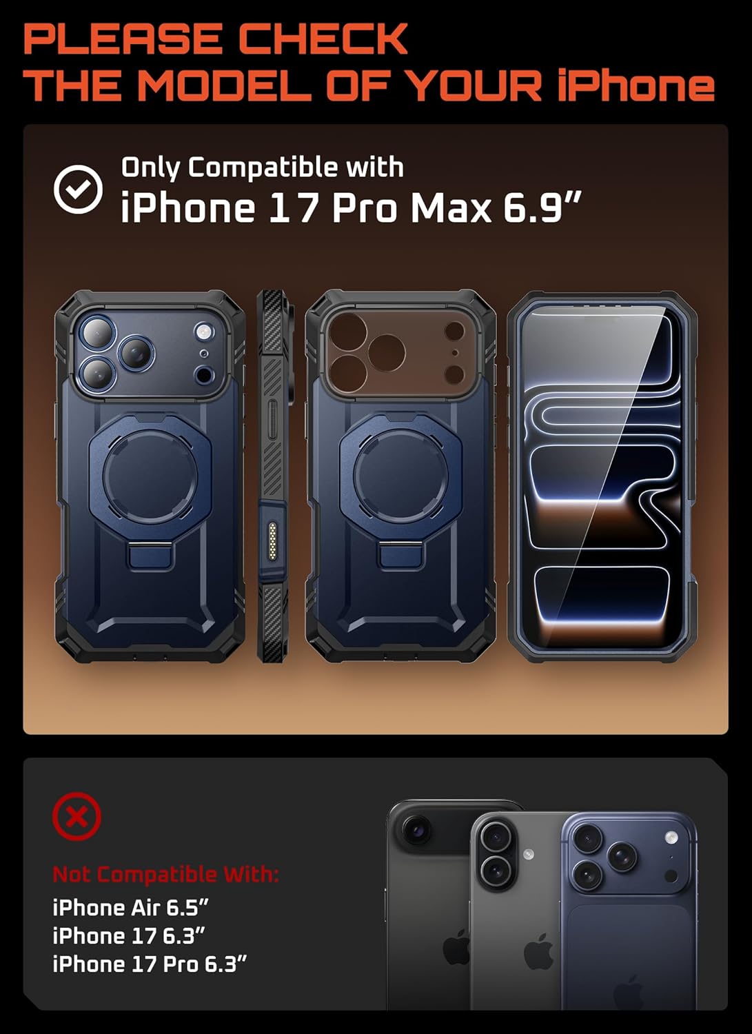 Thumbnail 1 de SUPCASE UBGrip Pro iPhone 17 Pro Max Case with Built-In Tempered Glass, Kickstand & MagSafe (Azure)