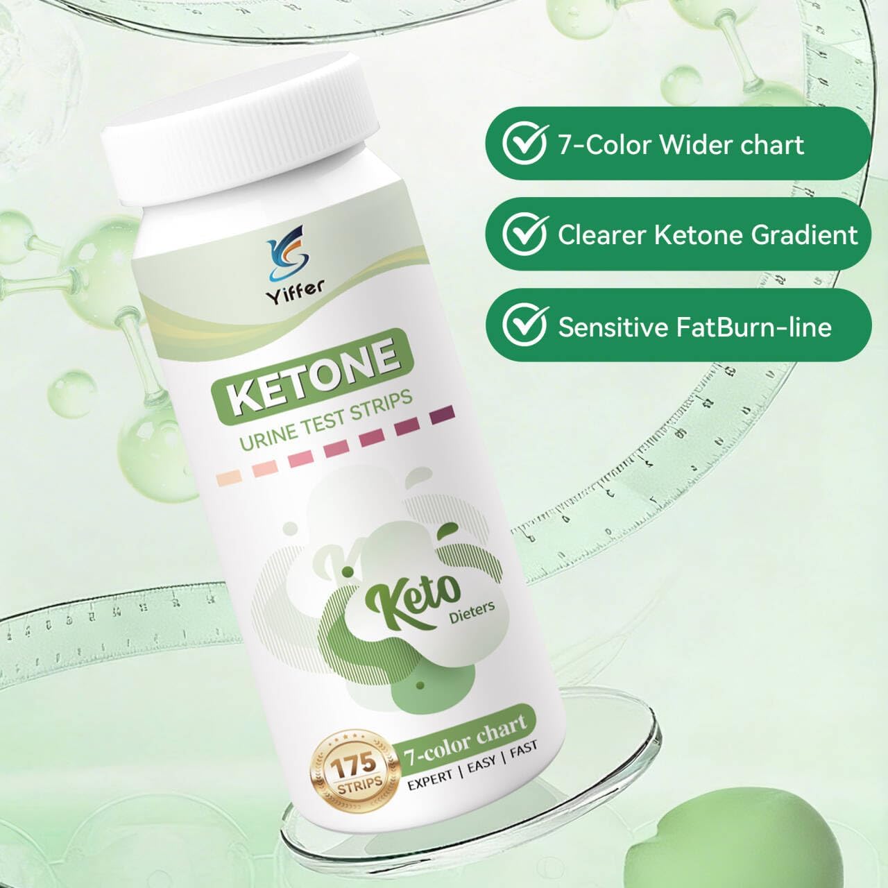 Detalle 2 de Yiffer Ketone Test Strips, 175 Count, 7-Colour Chart
