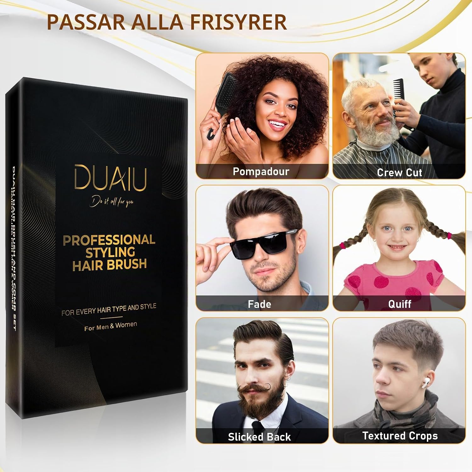 Detalle 2 de DUAIU hårborstset med 5 delar – paddelborste, rundborste och kammar