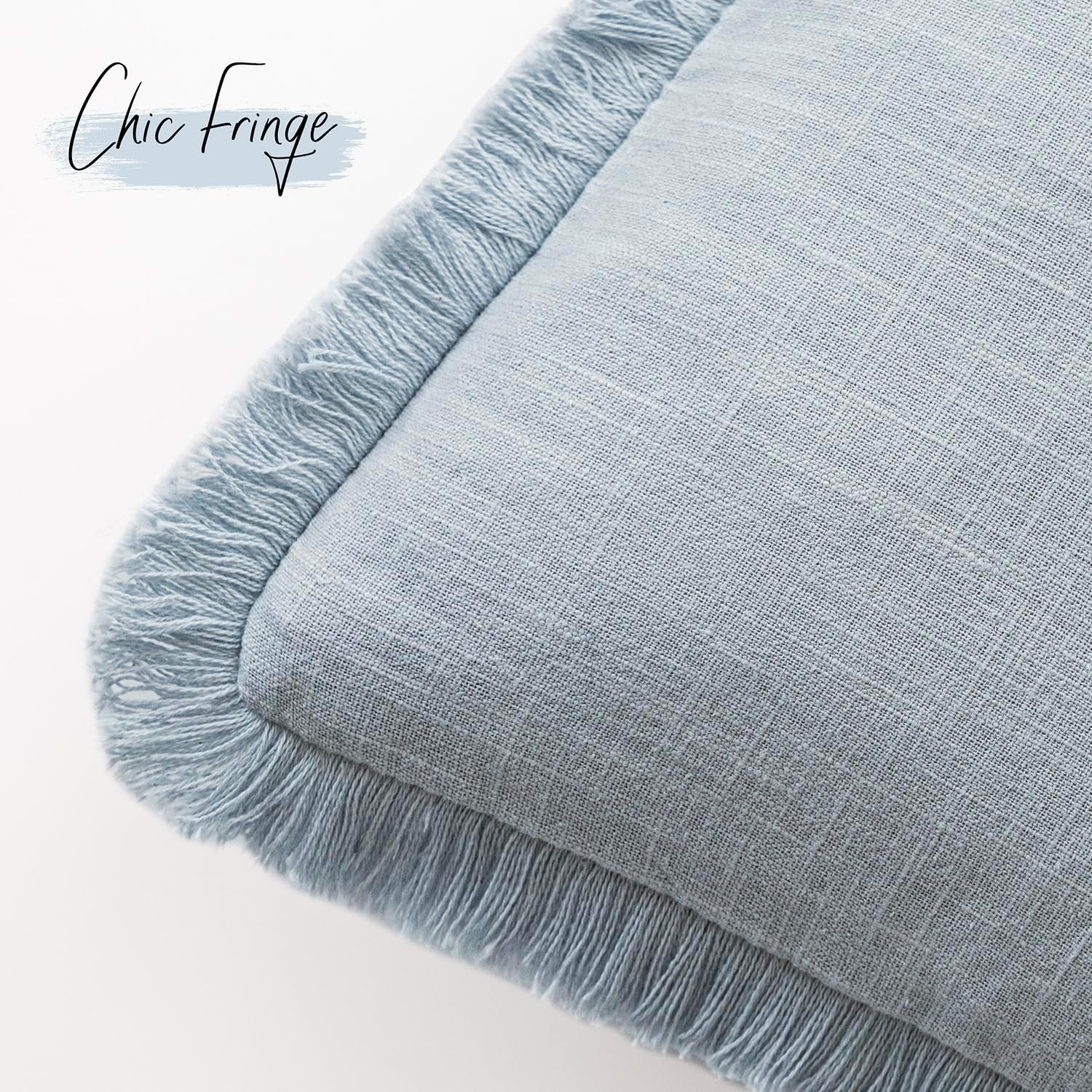 Detalle de Foindtower Set of 2 Decorative Linen Fringe Throw Pillow Covers (20x20 Inches) in Sky Blue