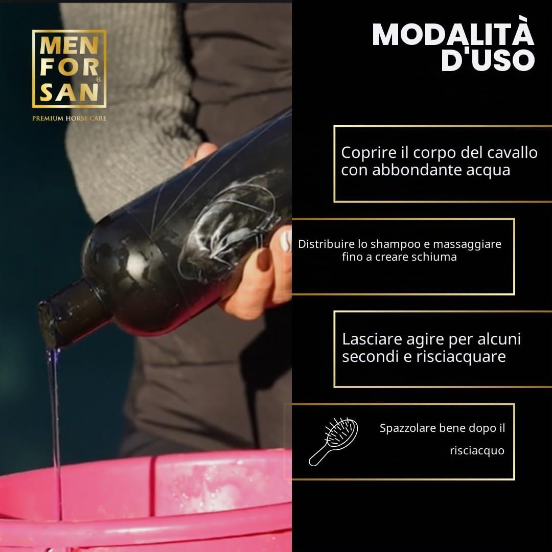 Detalle de MENFORSAN Shampoo intensificatore di colore per cavalli 5L – bio, vegano e neutro per tutte le razze