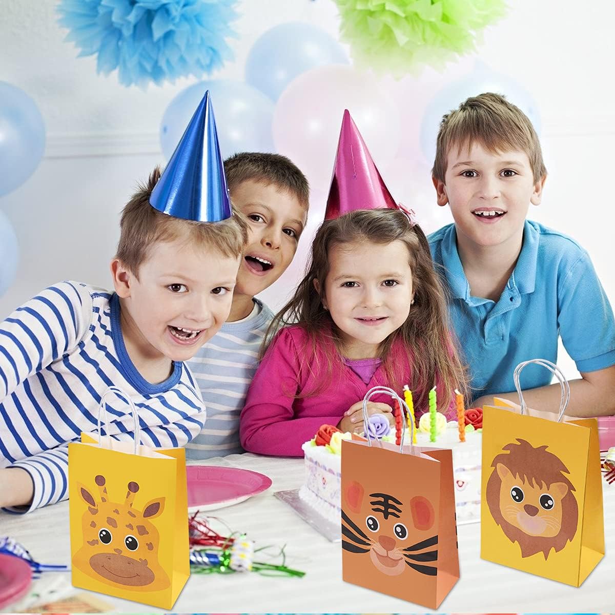 Detalle de Flintronic Geschenktüten mit Tiermotiven (18 Stück) aus Kraftpapier für Kinderparty, Babygeburtstag & Co.