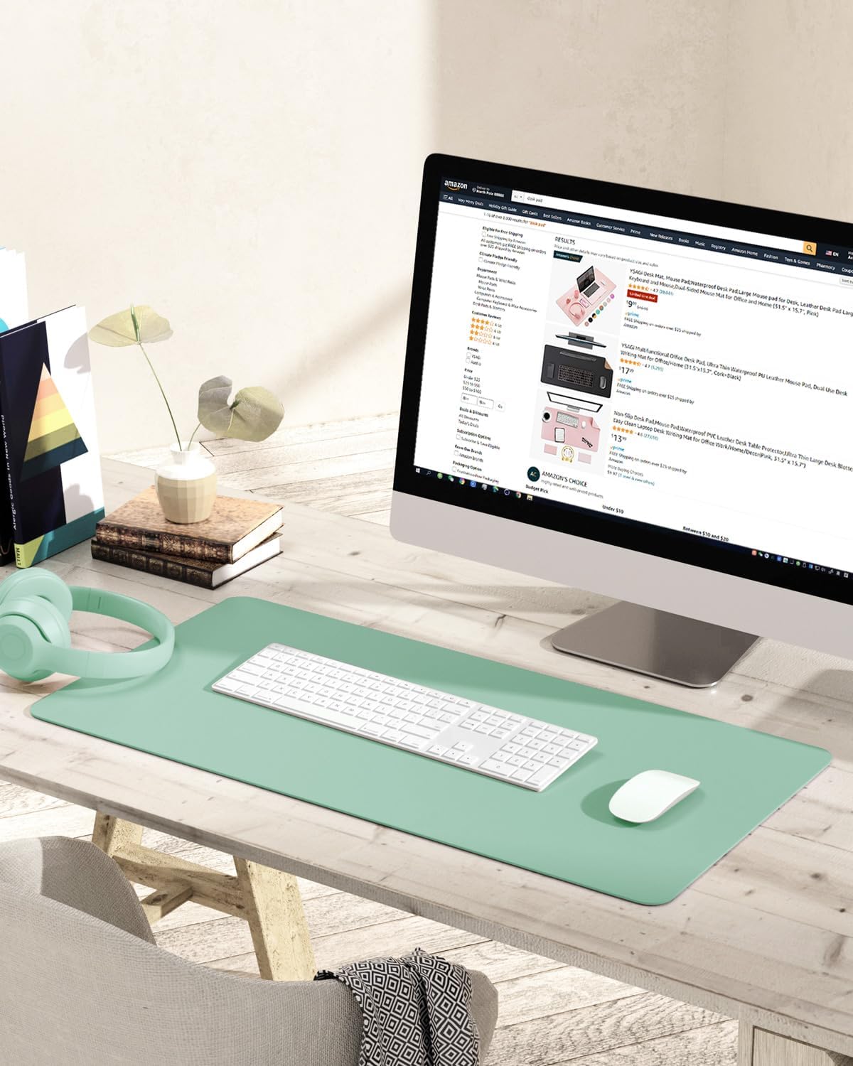 Thumbnail 1 de YSAGi Non-Slip Desk Pad (80 x 40 cm) – Waterproof PVC leather desk protector in light green