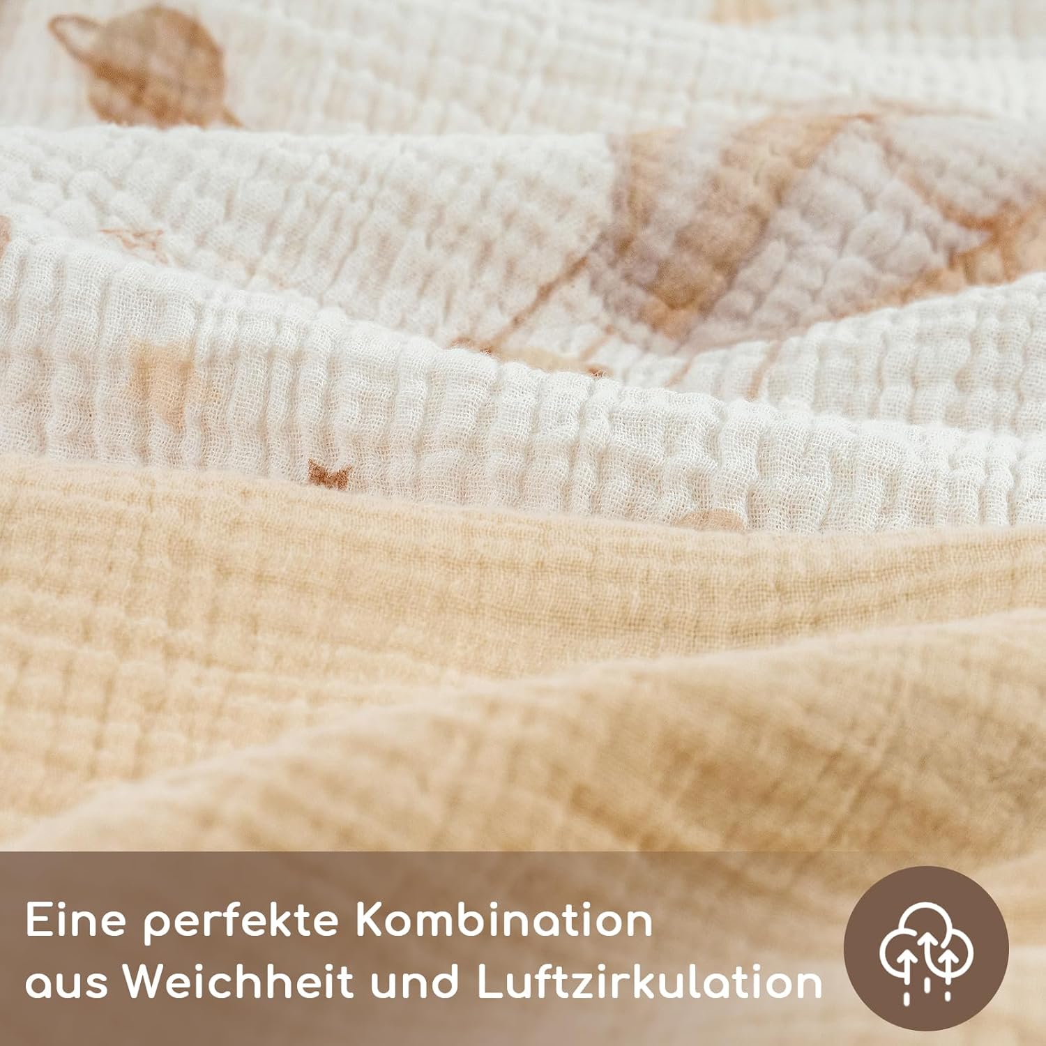 Detalle de Yukkidds Musselin Kinderbettwäsche 100x135 – Bettbezug 100x135 cm + Kissenbezug 40x60 cm aus 100% Baumwolle (Brauner Ballon)