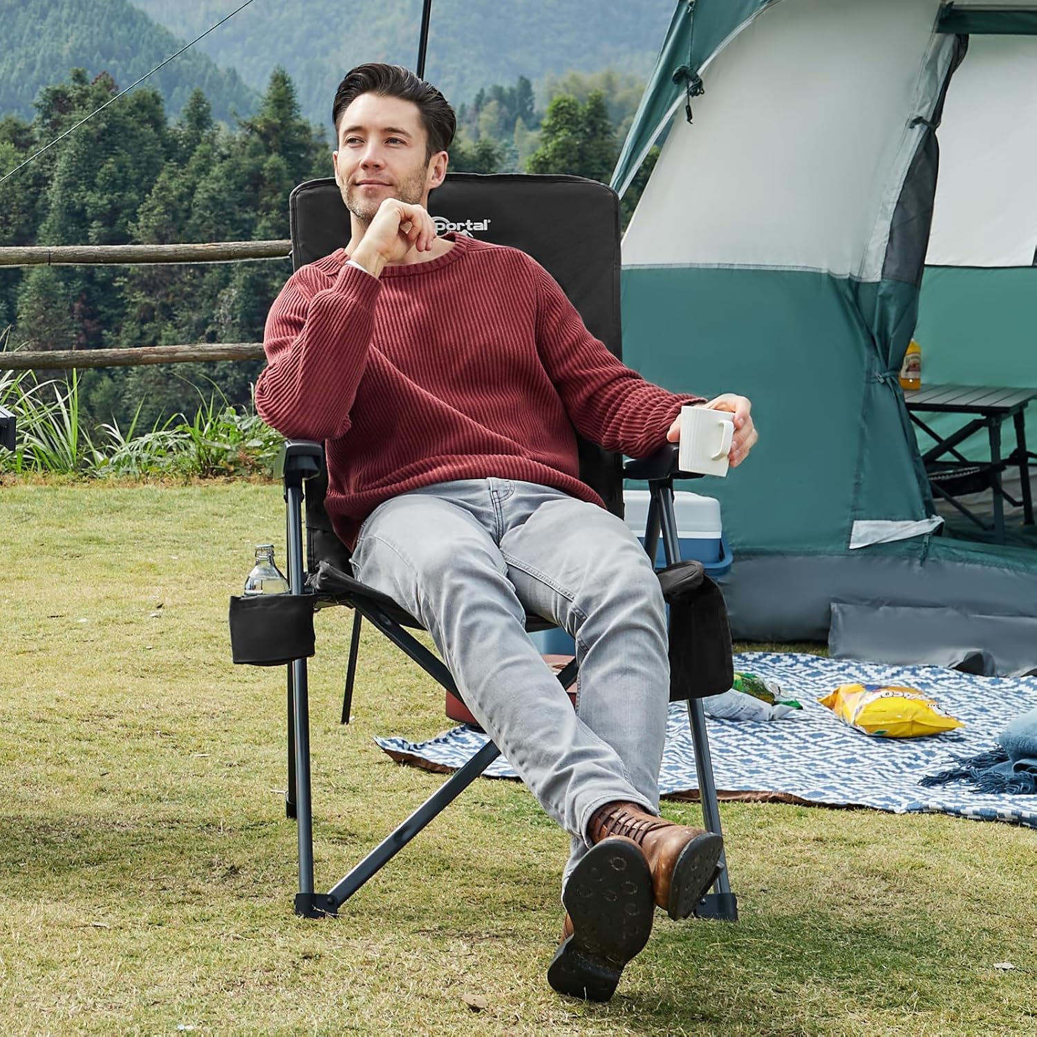 Thumbnail 1 de Faltbarer Campingstuhl mit verstellbarer Rückenlehne (3 Positionen) bis 160 kg – für Angler, Garten & Balkon