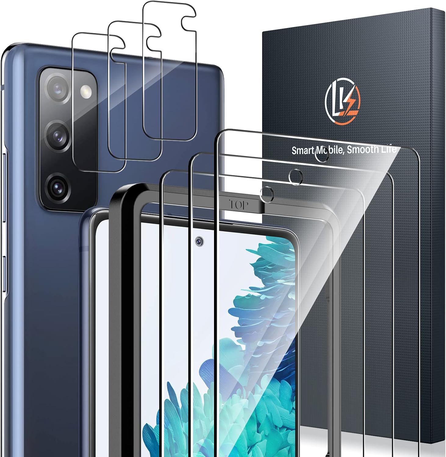 Detalle de LK 3+3 Verre Trempé Compatible Samsung Galaxy S20 FE – 3 protections écran et 3 protecteurs caméra avec cadre d’installation