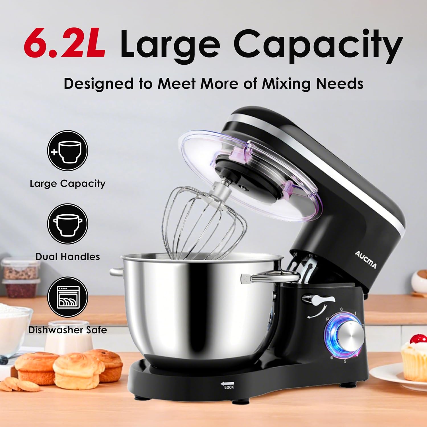 Detalle 2 de Aucma Stand Mixer 6.2L