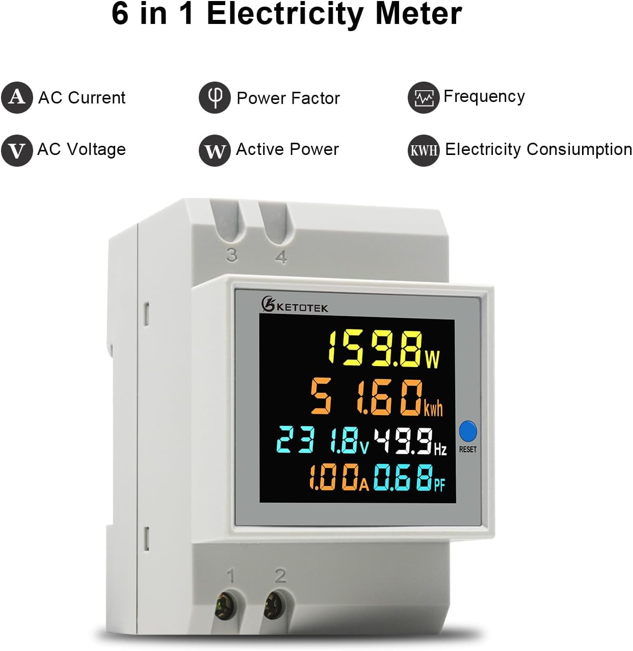 Thumbnail 1 de KETOTEK AC40-300V 100A Misuratore energetico 6‑in‑1 🔌