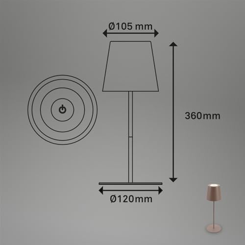 Thumbnail 7 de Briloner Lampada da tavolo LED wireless con touch, regolabile in altezza, 2,5W 200 lm, ricaricabile – sabbia umbаra