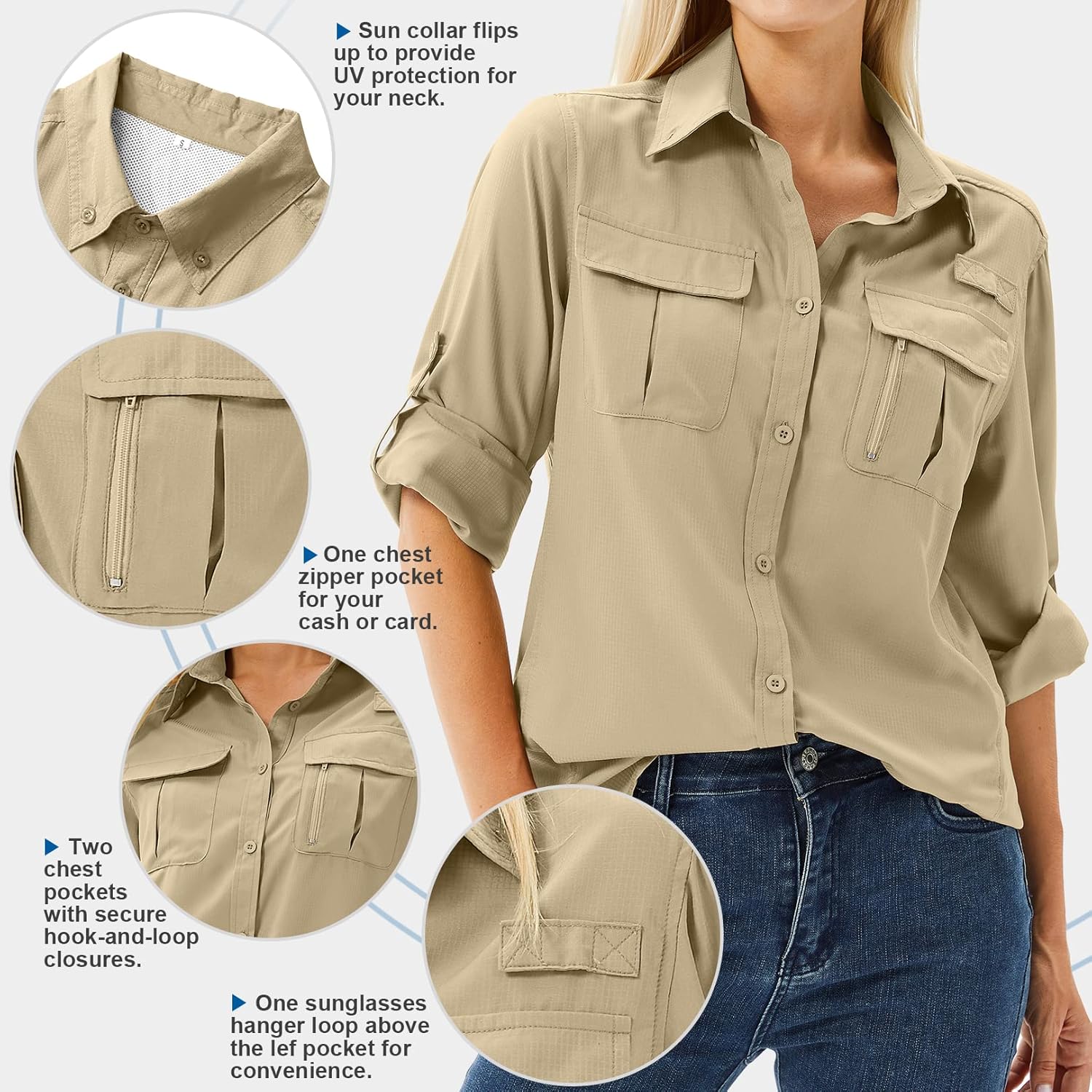 Thumbnail 2 de yeyity Hemdbluse Damen – UPF 50 Langarmshirt für Outdoor, schnell trocknend und atmungsaktiv