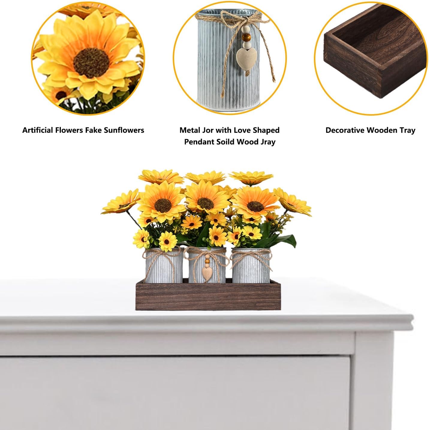 Detalle de HEMYLU Artificial Sunflower Centerpiece Galvanized Metal