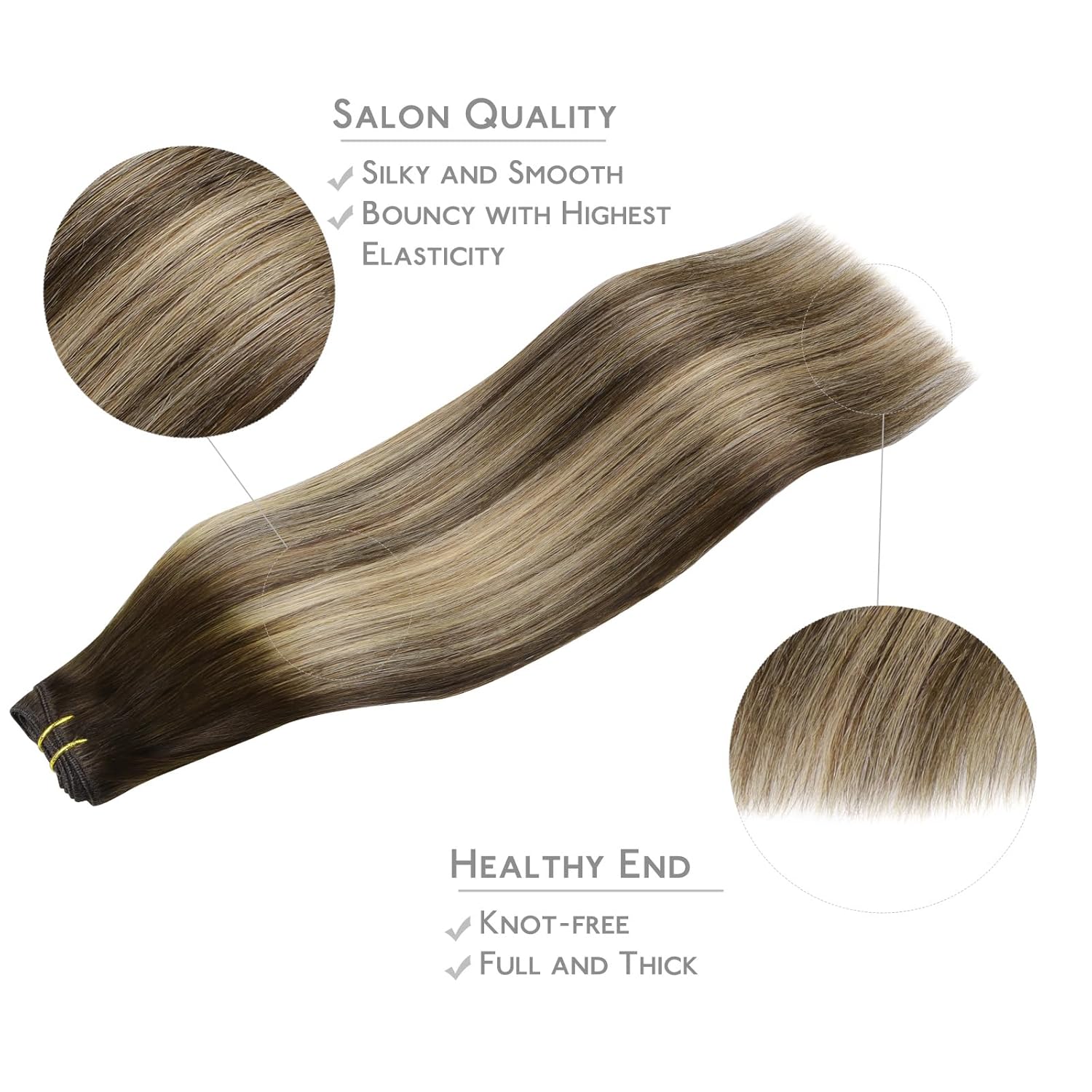 Detalle de WENNALIFE Sew in Hair Extensions 24 Inch 120g – Balayage Chocolate Brown to Honey Blonde