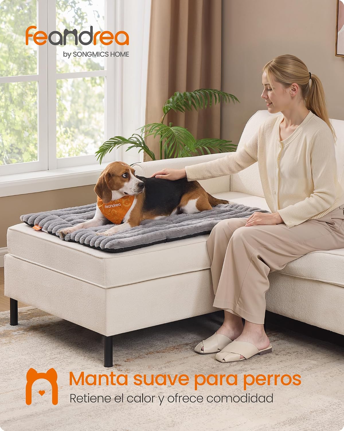Detalle de Feandrea Coperta per Cani 90 x 65 cm, Grigio Tortora – comfort morbido e lavabile
