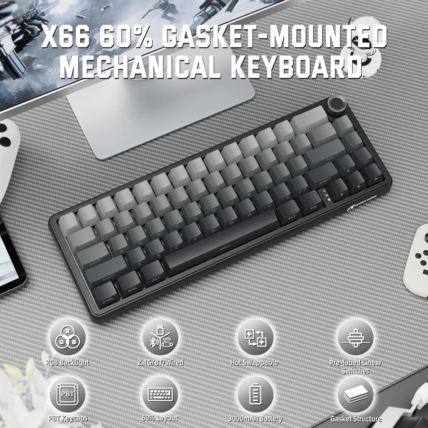 Detalle de Mambasnake X Attack Shark X66 tastiera 65%