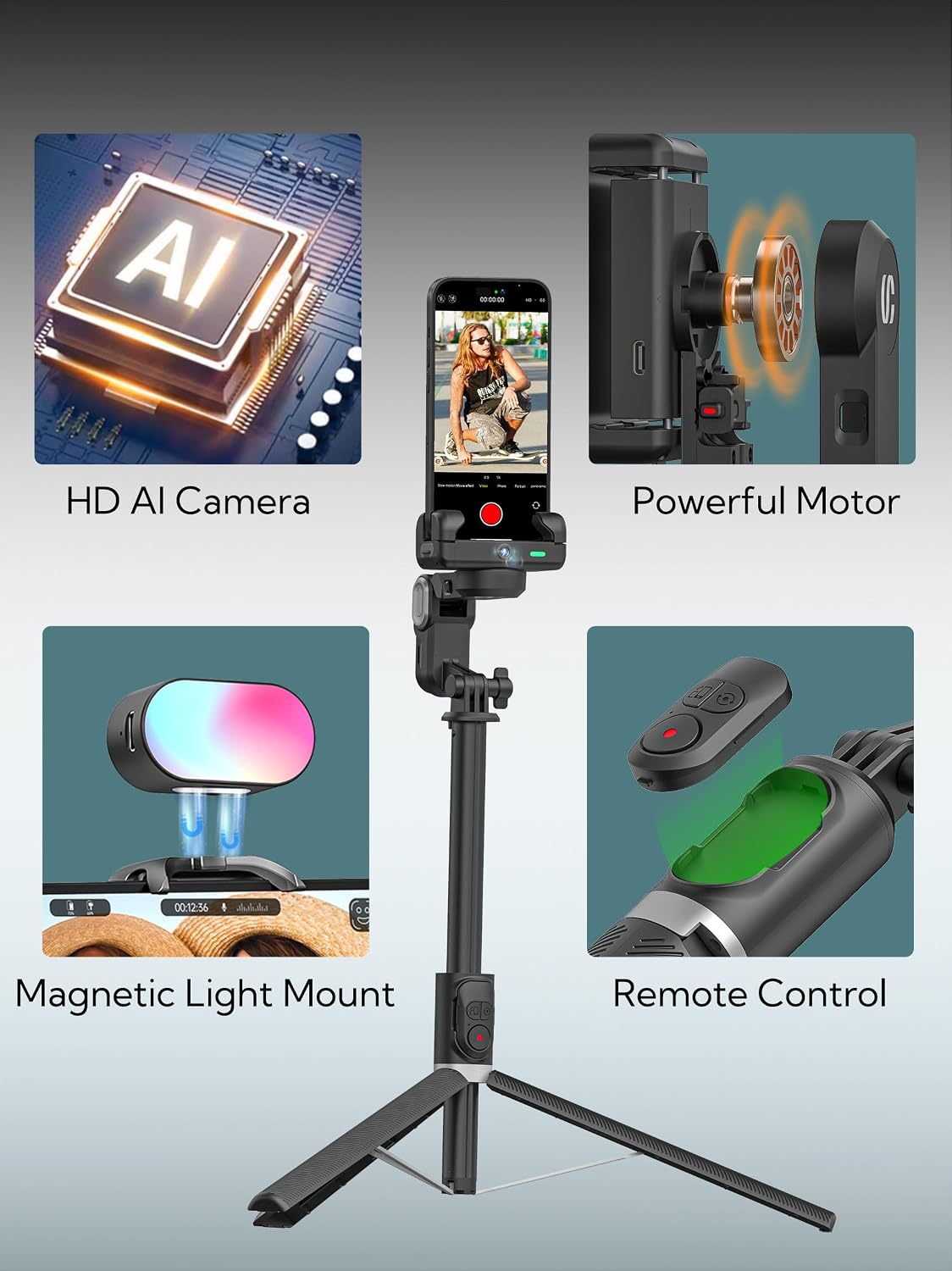 Thumbnail 5 de AOCHUAN Auto Face Tracking Tripod M2Pro Black: 4-in-1 Flexible Phone Studio