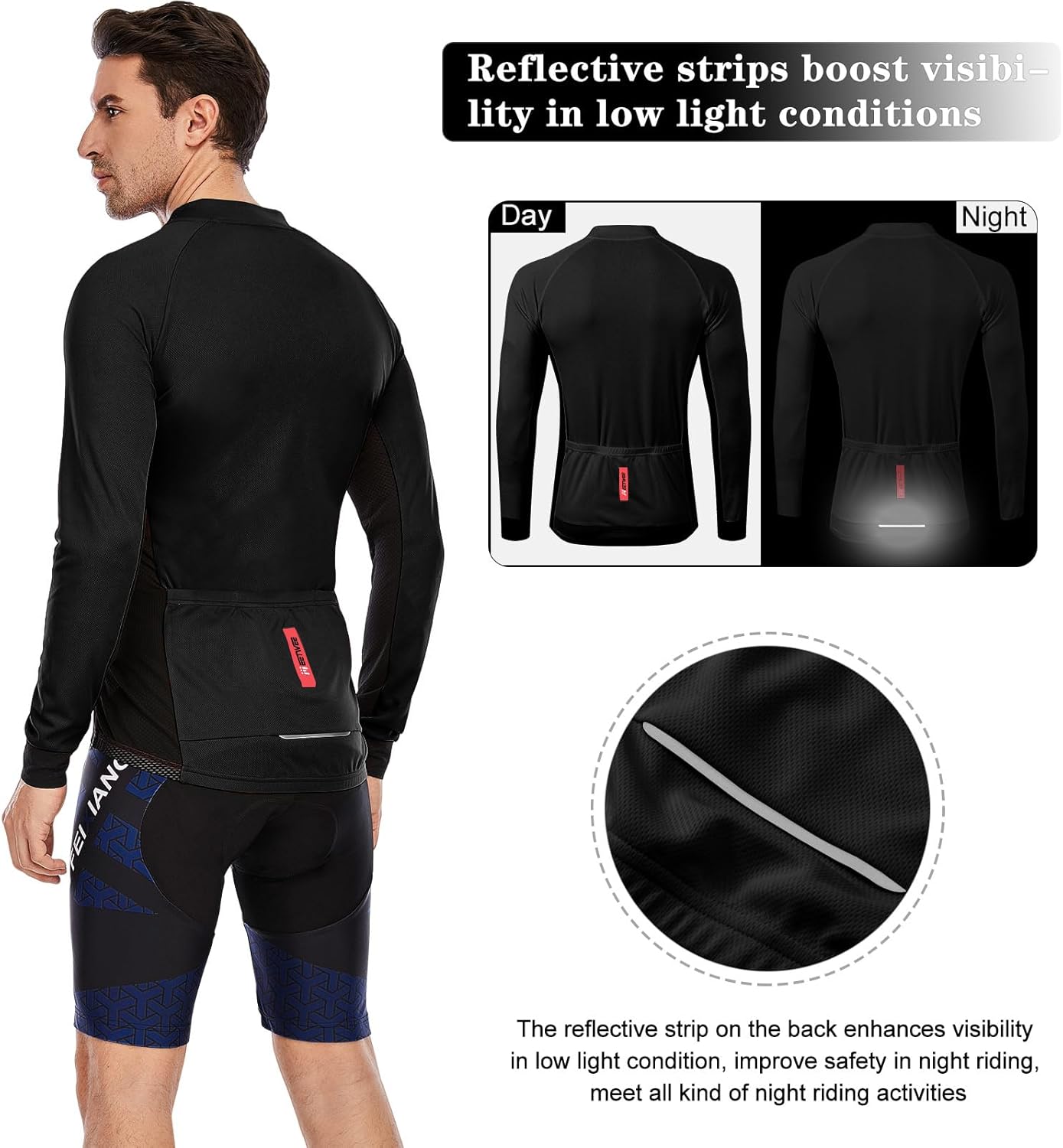 Detalle de MEETWEE Herren Radtrikot Kurzarm/Langarm – atmungsaktives, schnelltrocknendes Trikot für Radfahrer