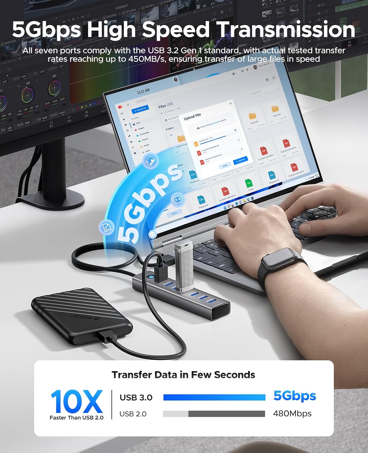 Detalle de ORICO 7-Port USB-Hub 100 cm Kabel 🔌