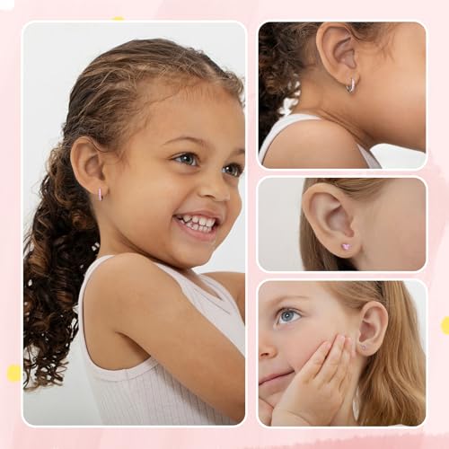 Detalle de 6 Pairs Huggie Hoop Earrings for Girls by RANKEEF – 925 Sterling Silver, Hypoallergenic, 6 Styles