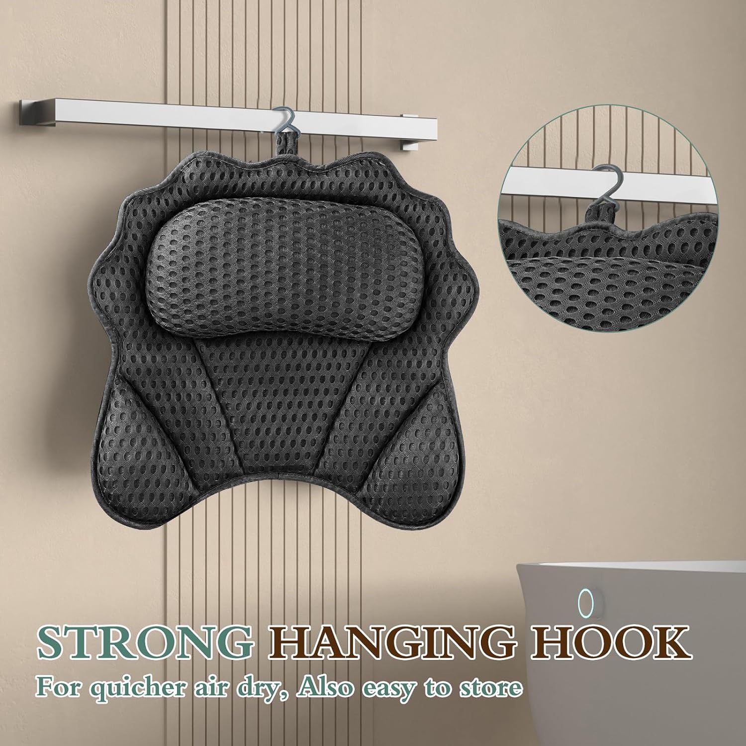 Thumbnail 4 de RUVINCE ergonomic luxury bath pillow with 6 suction cups for head, neck, shoulders and back (black)