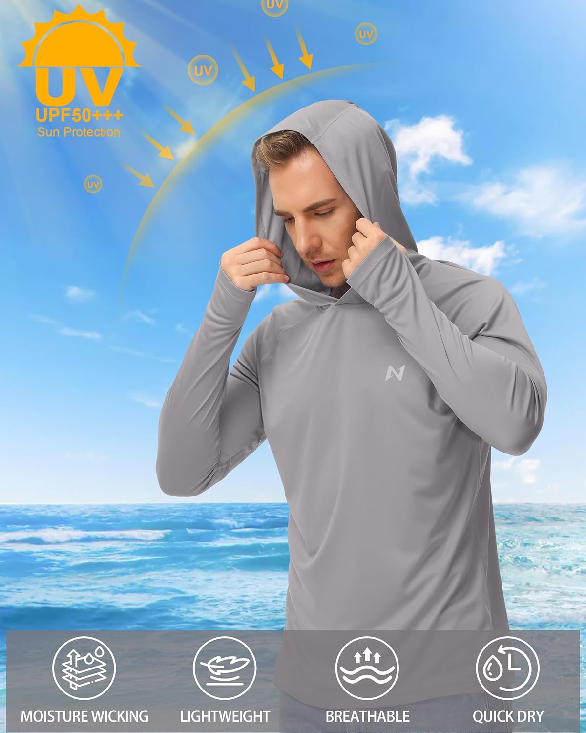 Thumbnail 2 de isnowood Sun Shirt UPF 50+ Men’s Long-Sleeve Fishing Shirt with Hoodie & Rash Guard Protection
