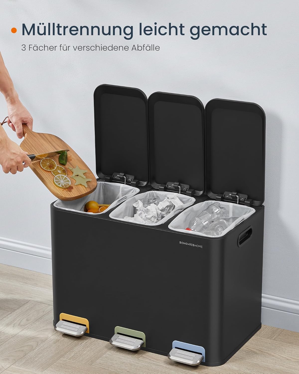 Detalle 1 de SONGMICS HOME Mülleimer Küche 3 x 15 L
