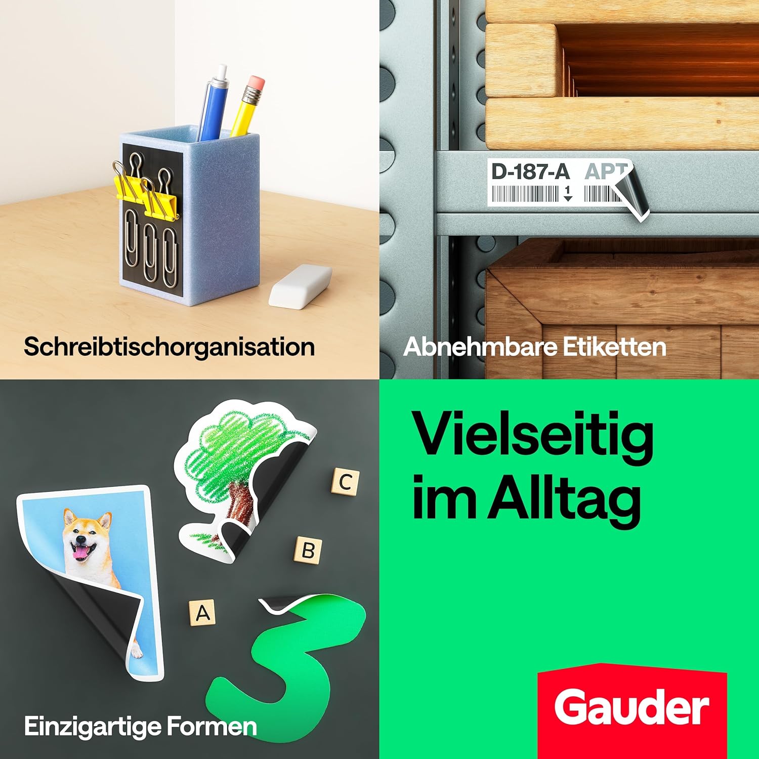Thumbnail 3 de GAUDER Magnetfolie selbstklebend stark (5 Stück, 153 x 102 mm) – zuschneidbare Magnetmatte für Fotos, Basteln & Stanzschablonen