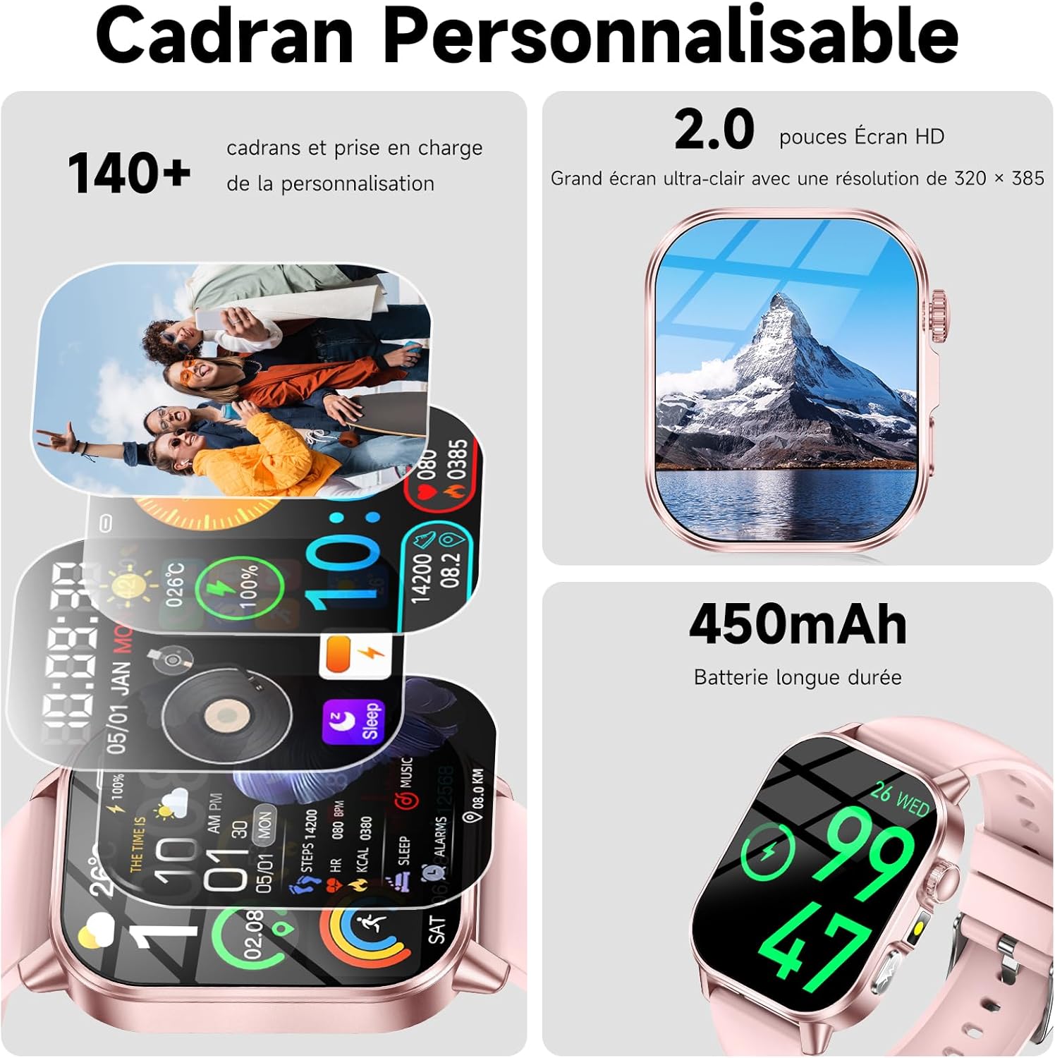Detalle de Montre Connectée Femme 2026 with ECG, HRV, BMI, LED, Sommeil et 130+ sports – IP68, AMOLED 2,0