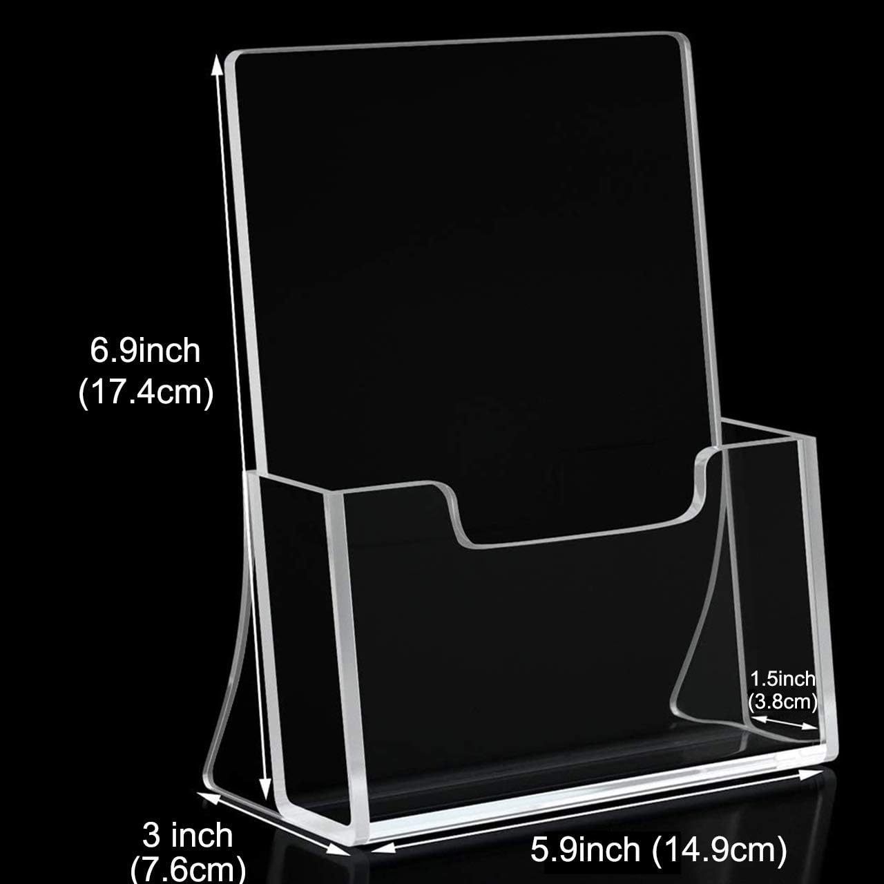 Detalle de HIIMIEI Acrylic Freestanding Brochure/Leaflet Holder (A5, Clear) – 2 Pack