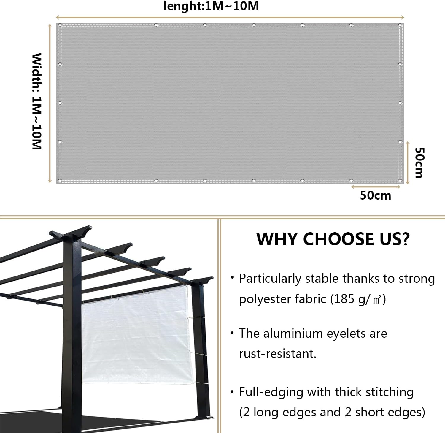 Thumbnail 5 de Sonnensegel wasserdicht 1,5x2 m – UV-Schutz und Wetterschutz Markise mit Ösen und Kordel (Khaki)