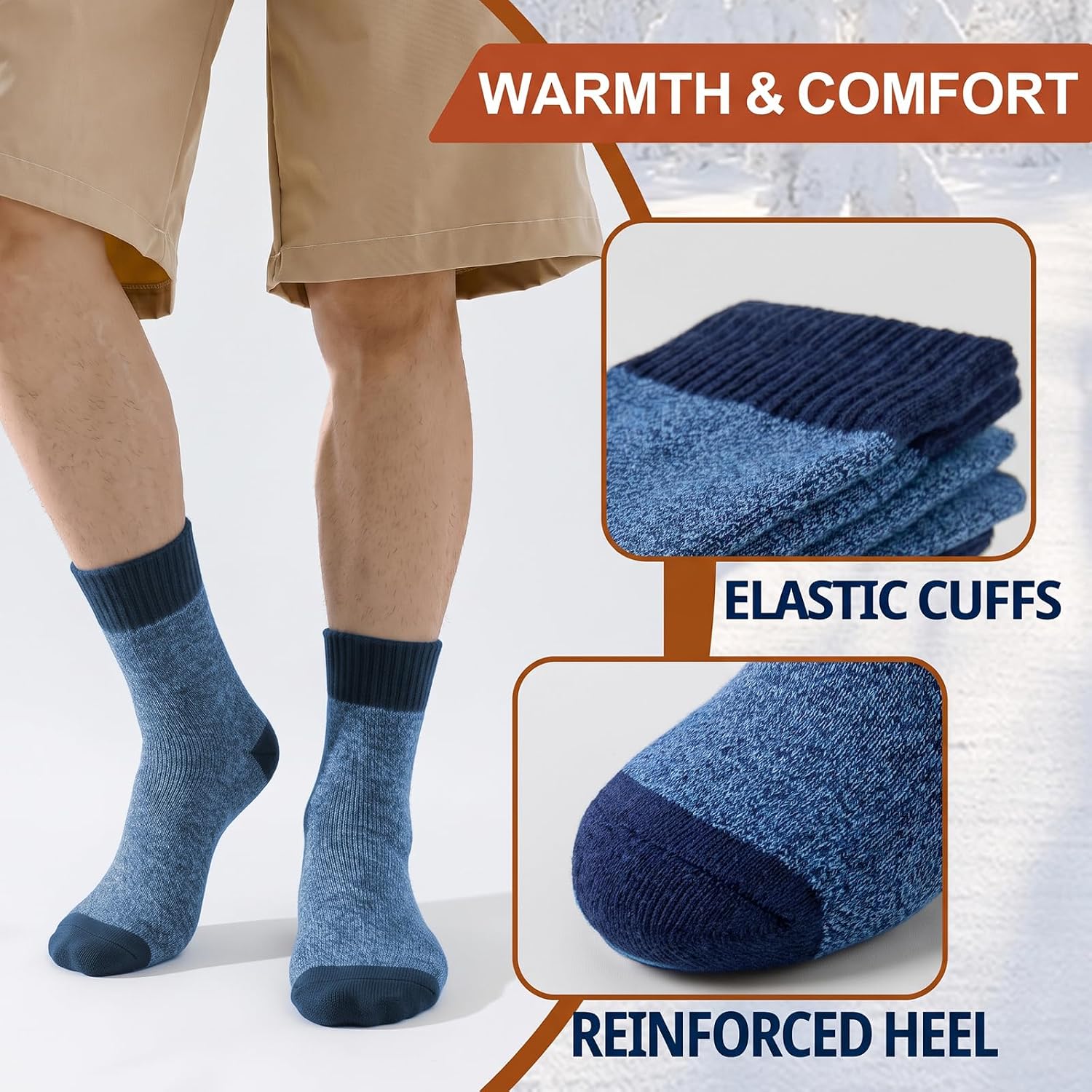 Detalle de VoJoPi 5-Pair Men's Thermal Crew Socks, Wool-Polyester Blend