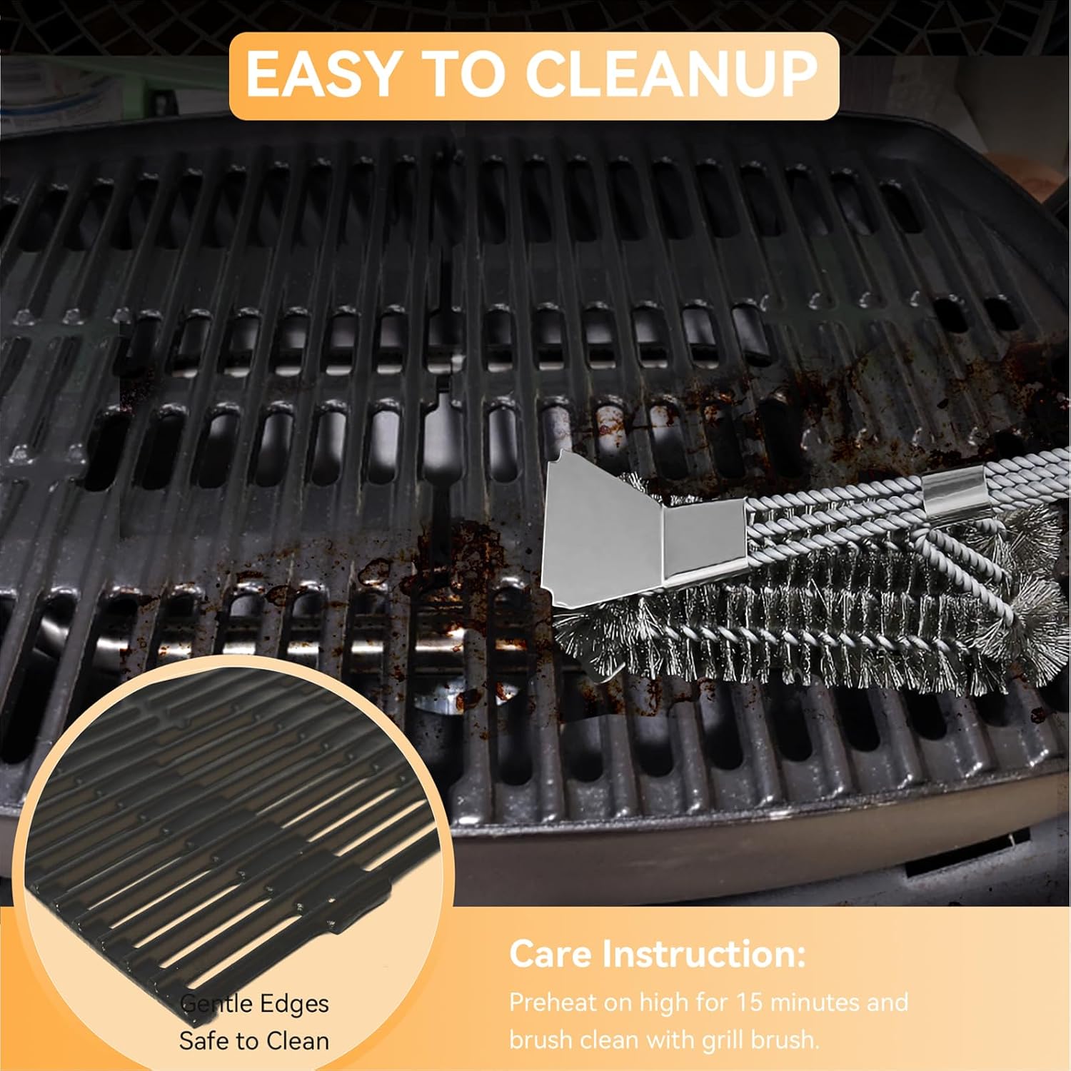 Detalle de FIRXZYMZ 7646 Grillrost 45 x 32 cm für Weber Q300/ Q320/ Q3000/ Q3200 Serie – 2 Stück Gusseisen Rostset