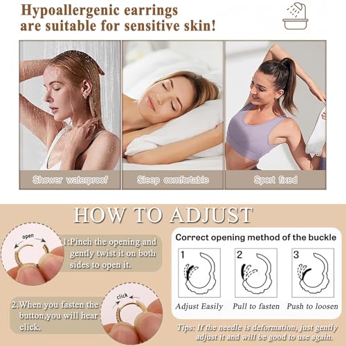 Detalle de SMILYA 3 Pairs Gold Hoops Earrings for Women – Hypoallergenic 925 Silver Posts, Multi-Design Stacks