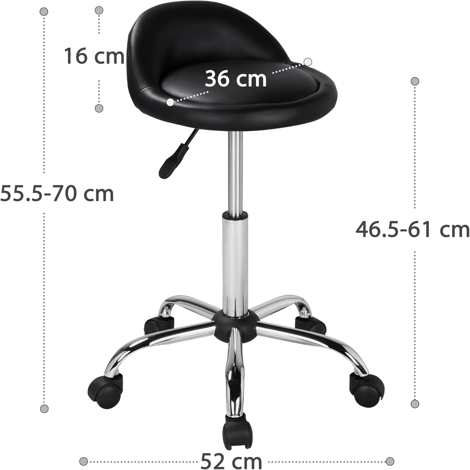 Detalle de Yaheetech Sgabello Sedia Estetista con Ruote Regolabile in Altezza e Schienale – Ecopelle Nero