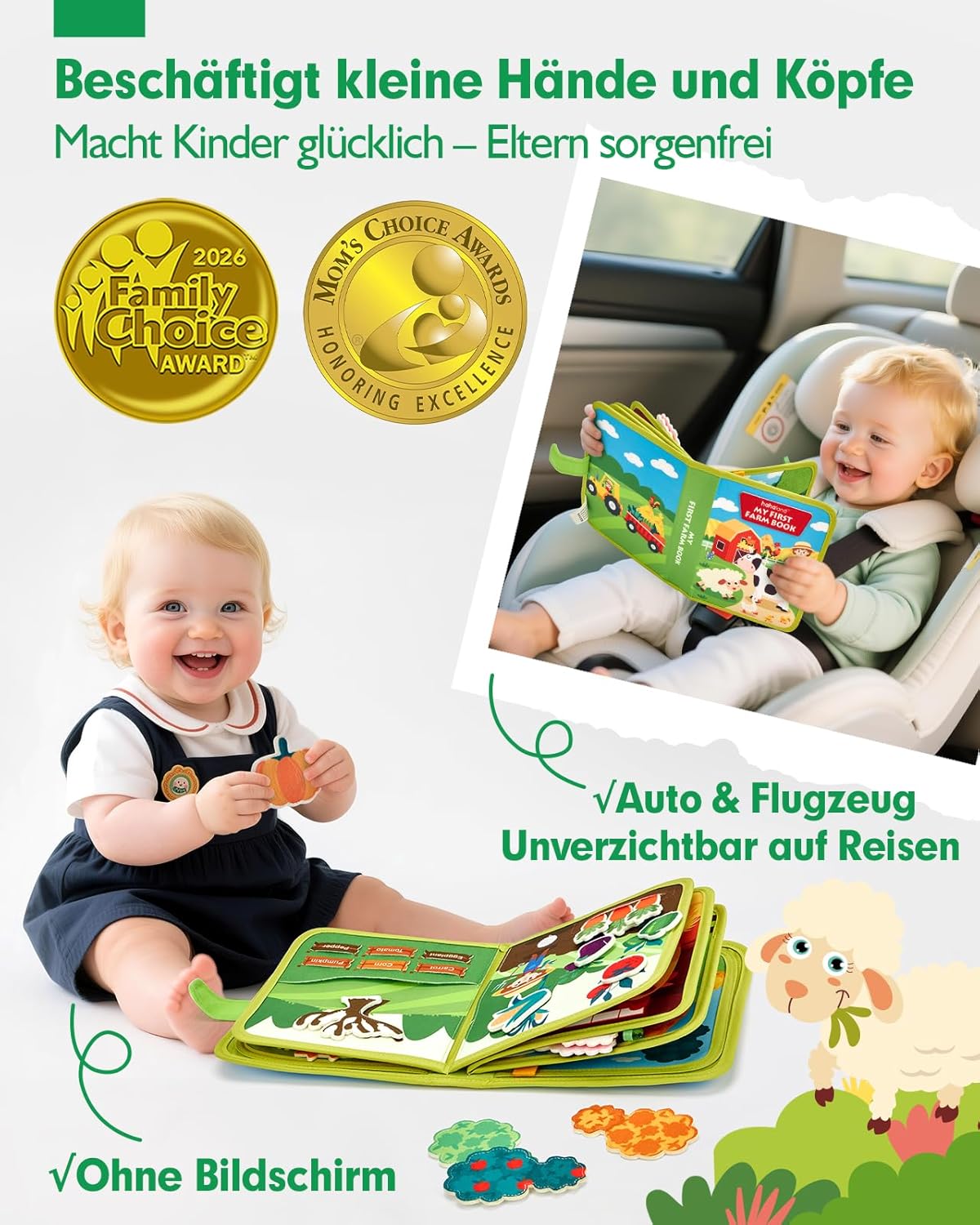 Detalle de Hahaland Montessori Quiet Book Bauernhof – Quietbook für 1 Jahr