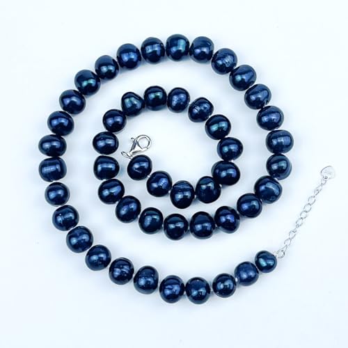 Detalle 2 de YAMI Tahitian Black Pearl Necklace, 8.5-9mm Round Pearl Necklace for Women