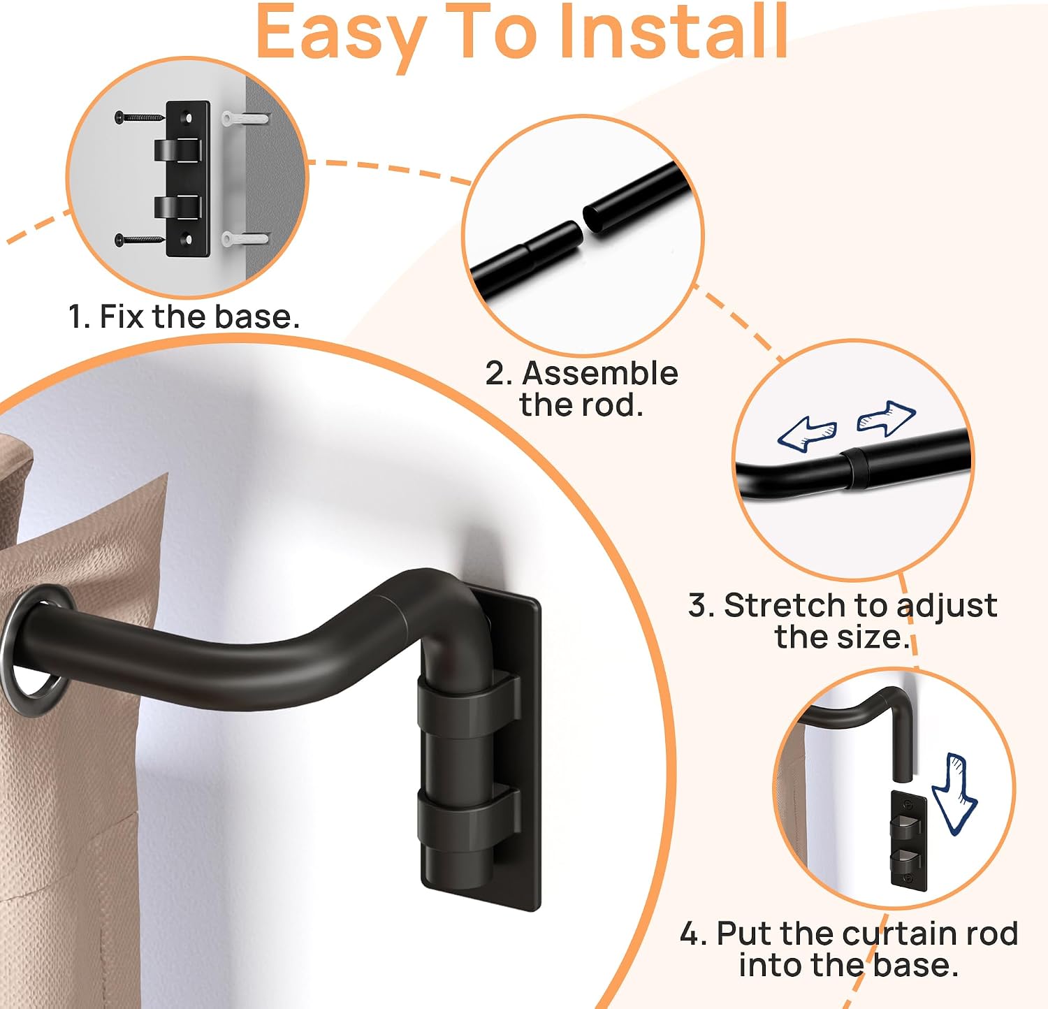 Detalle 2 de upsimples Blackout Curtain Rod, Matte Black