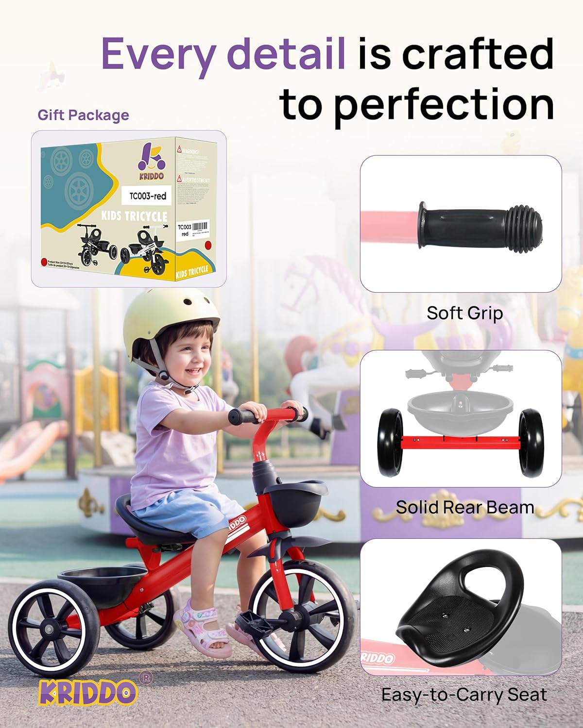 Thumbnail 1 de KRIDDO Kids Tricycle for 24 Months to 4 Years – Red